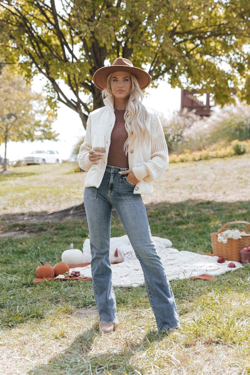 Cream Button Down Hybrid Sweater Jacket Product Image