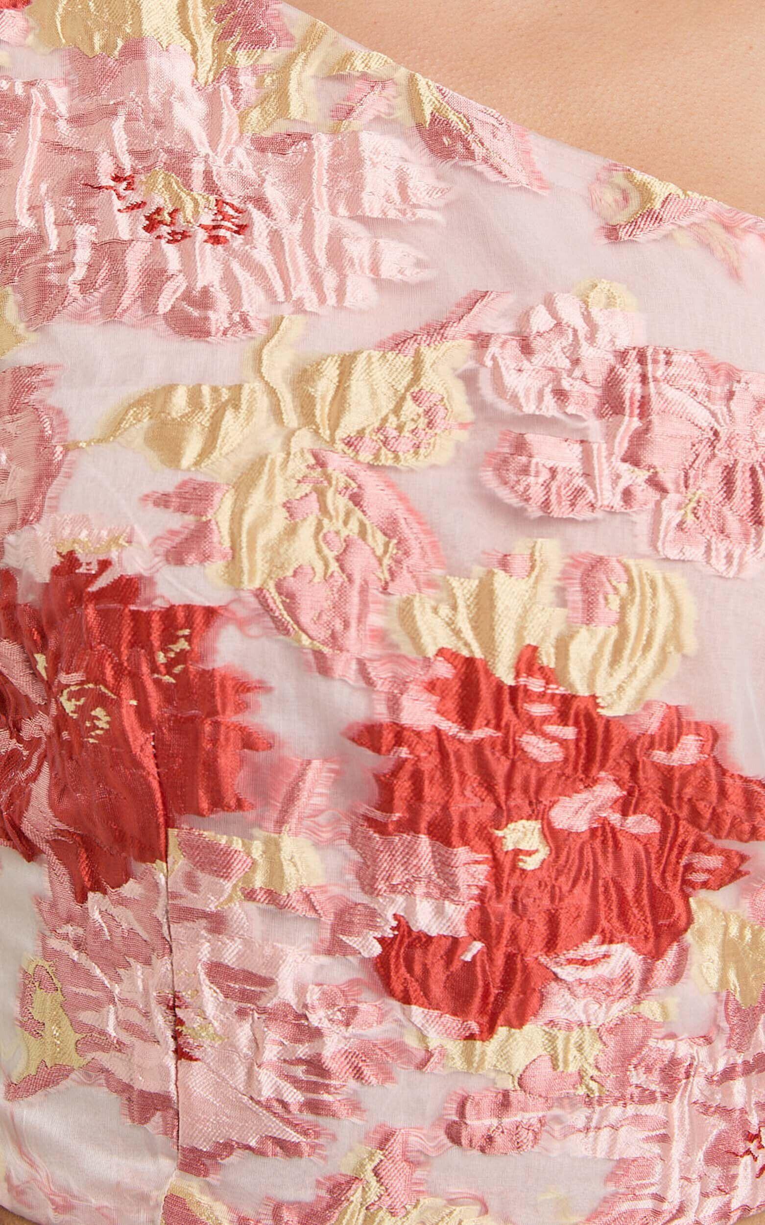 Anita Two Piece Set - One Shoulder Crop Top and Split Mini Skirt Jacquard Set in Rust Product Image