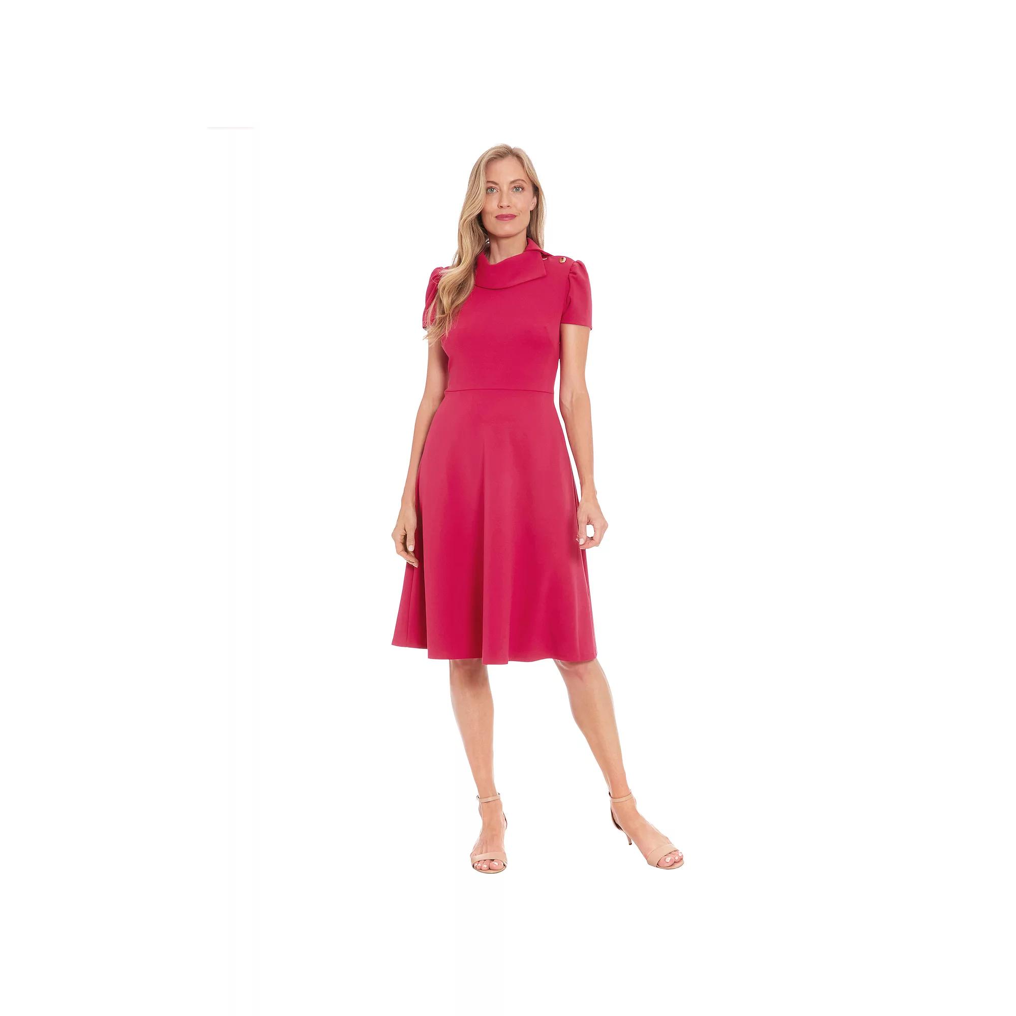 Women's London Times Envelope Collar Fit And Flare Button Dress,  Product Image