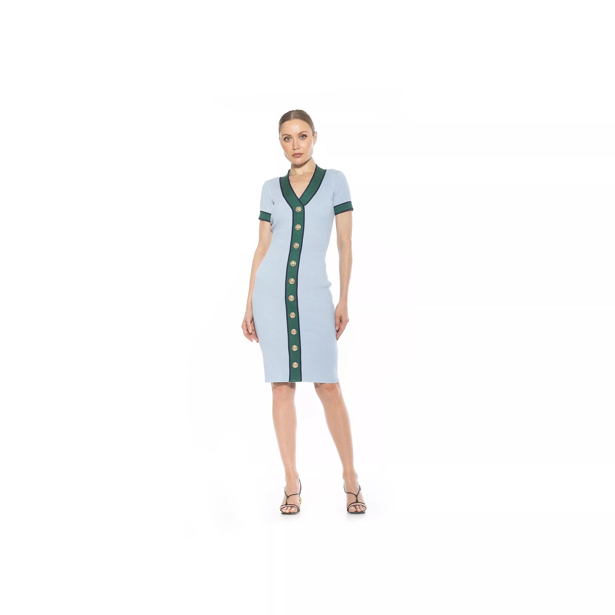 Women's ALEXIA ADMOR Otto V-Neck Ribbed Knit Button-Down Dress,  Product Image