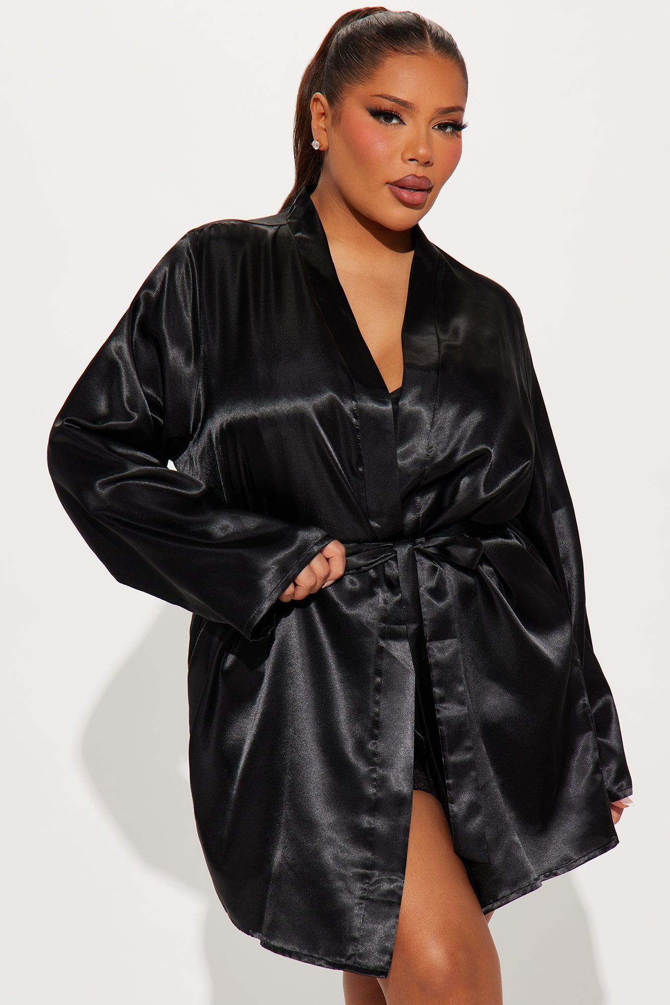 Slumber Party Satin PJ Robe Set - Black Product Image