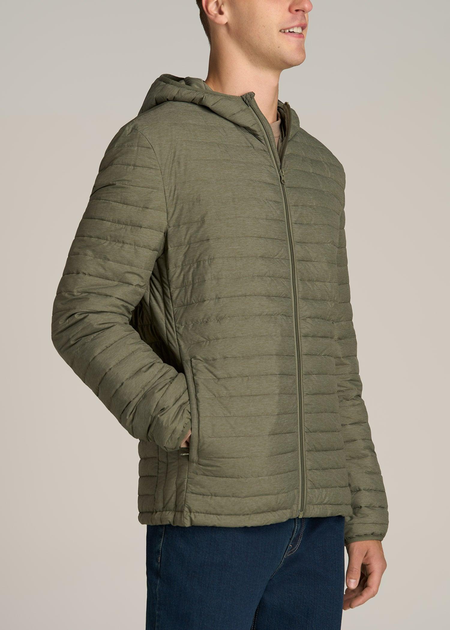 Packable Puffer Jacket for Tall Men in Olive Space Dye Male Product Image
