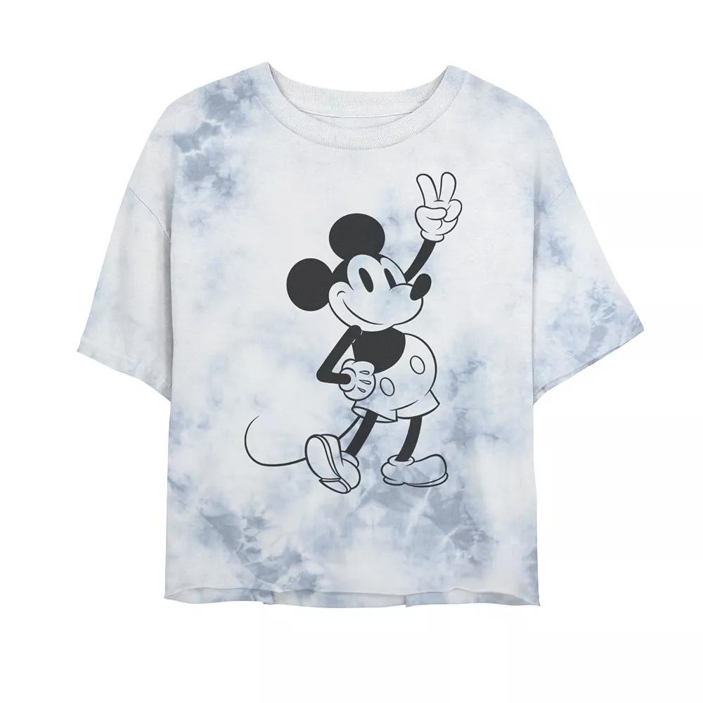 Juniors' Disney Mickey And Friends Mickey Peace Outline Bombard Wash Crop Graphic Tee, Women's, Size: Small, White Blue Product Image