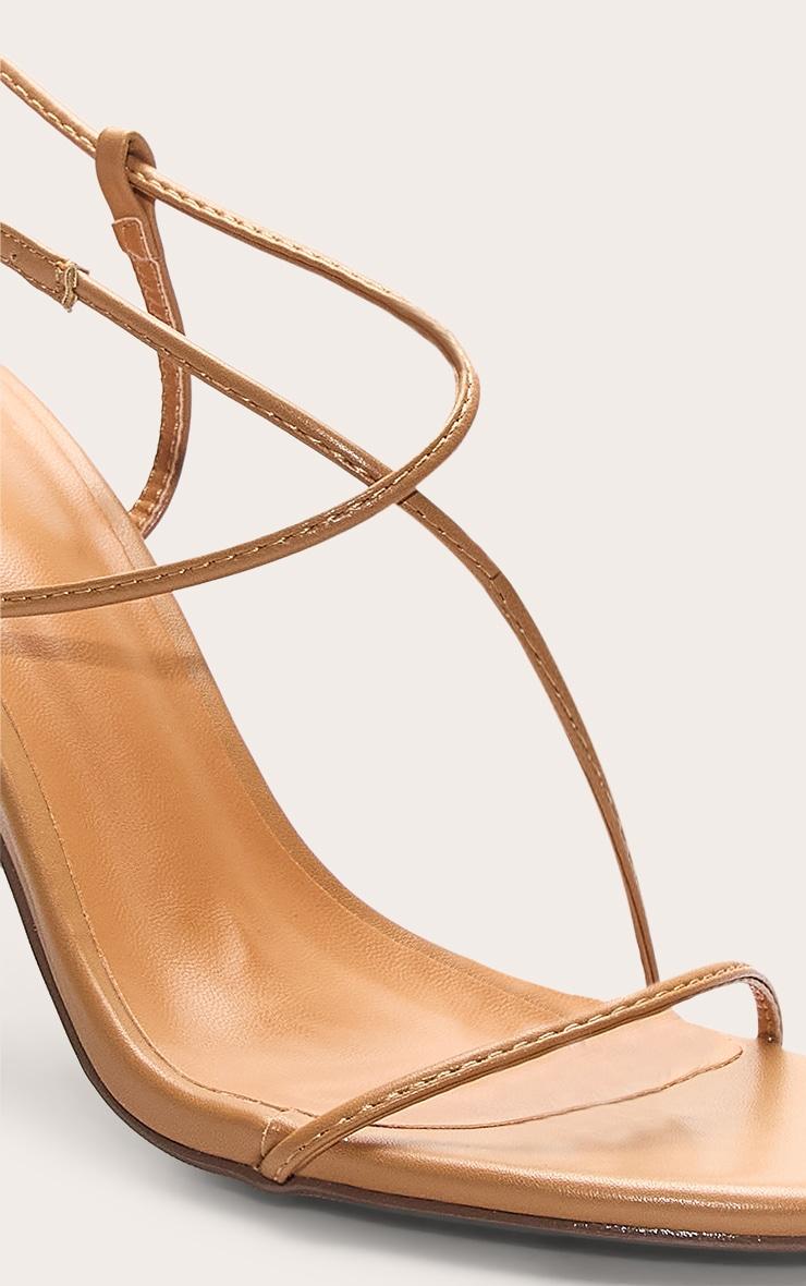 Tan Pu Round Toe Strappy High Stiletto Heeled Sandals Product Image