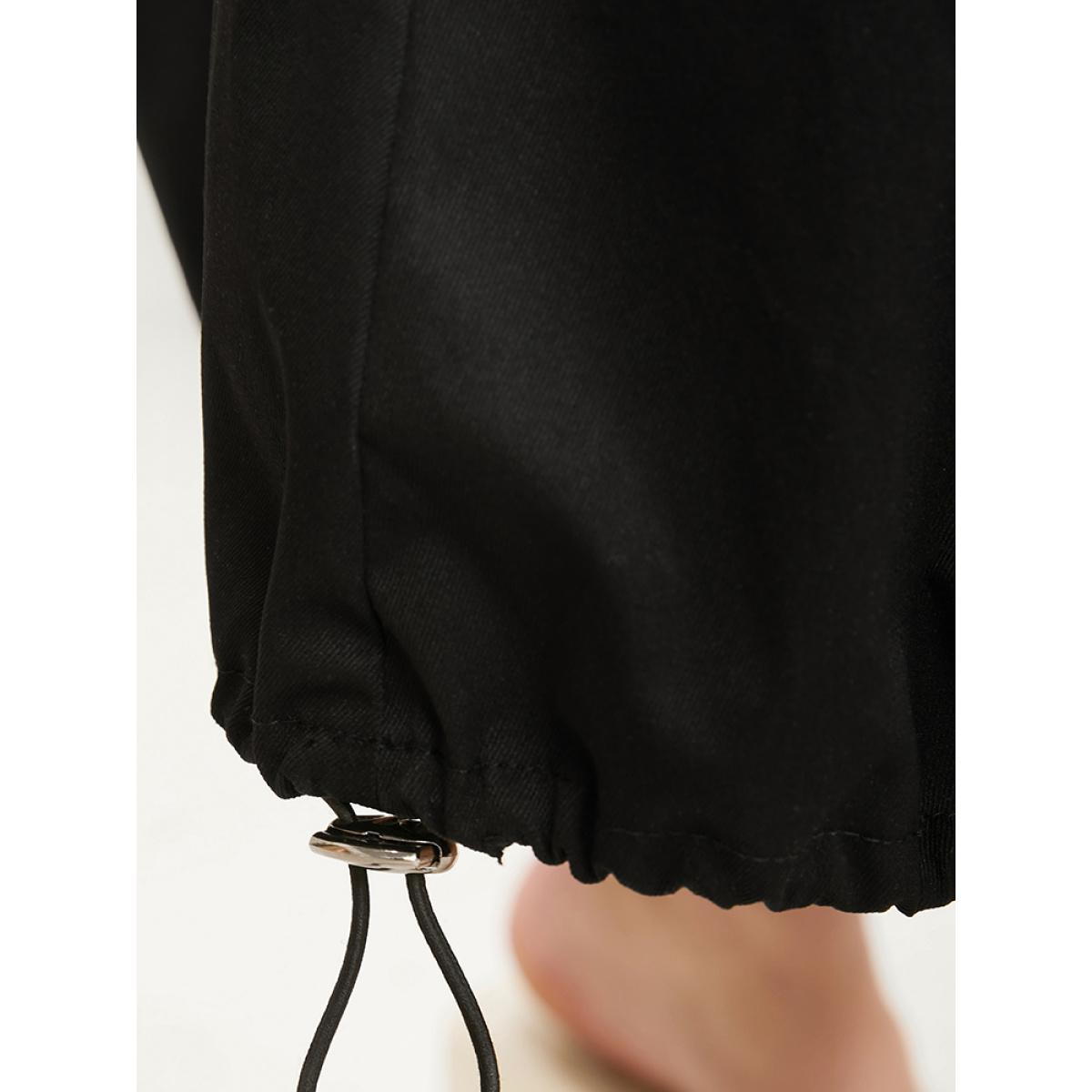 Plus Size Solid Pocket Button Detail Drawstring Hem Skirt Women Black Elegant Drawstring No stretch Pocket Dailywear Skirts BloomChic 14-16/1X Product Image