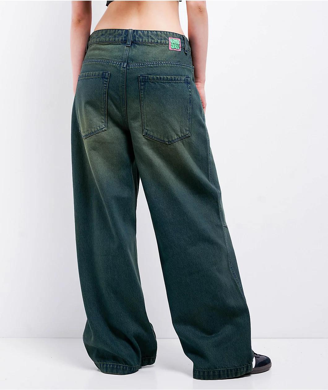 Empyre Extent Willow Green Wash Low Rise Wide Leg Jeans Product Image