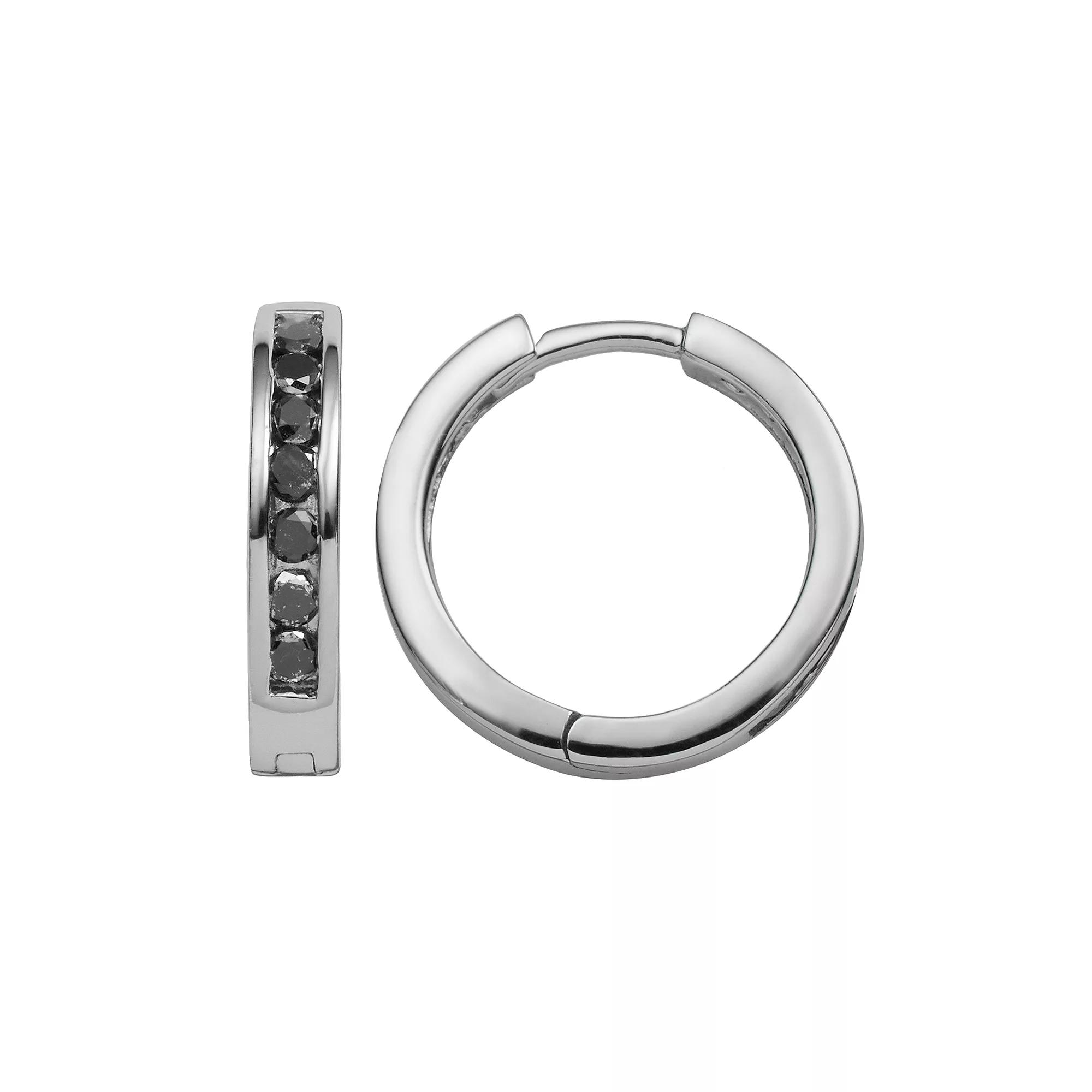 Jewelexcess Sterling Silver 1/2-ct. T.W. Black Diamond Hoop Earrings, Women's Product Image