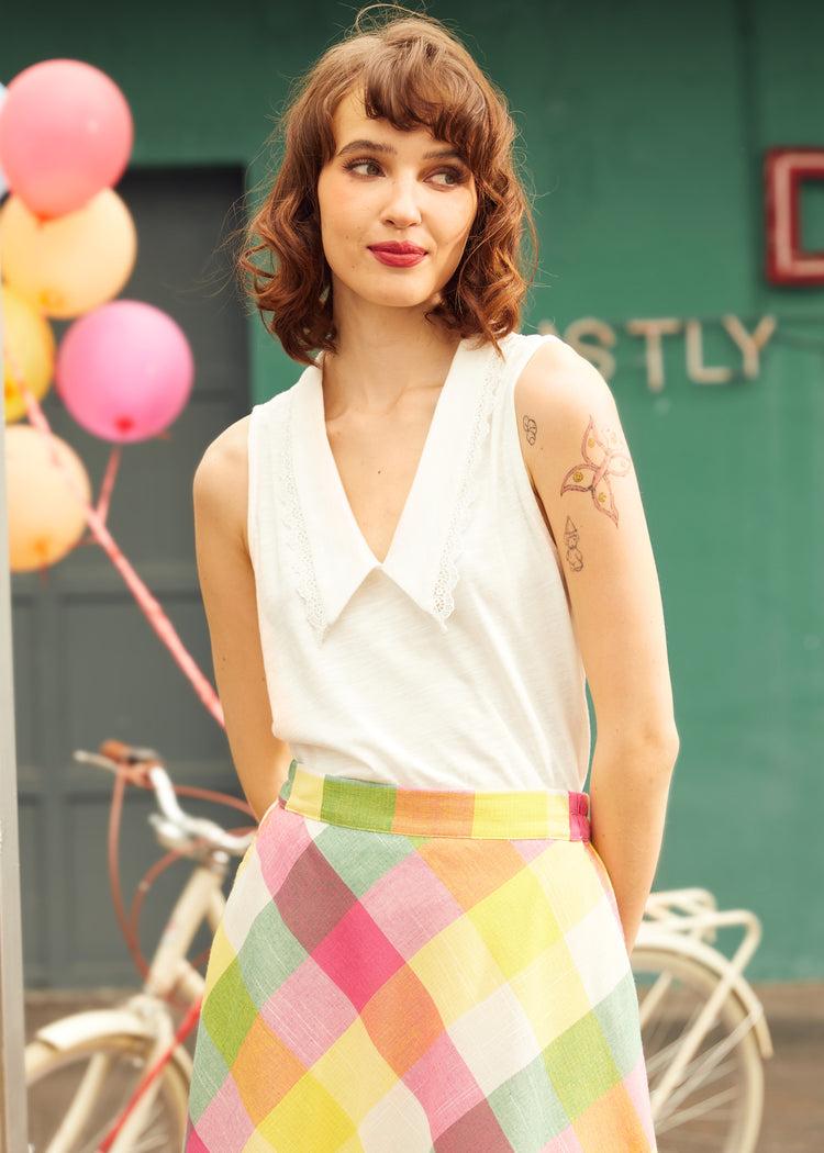 Sweet Stitched Collar V-Neck Top Product Image