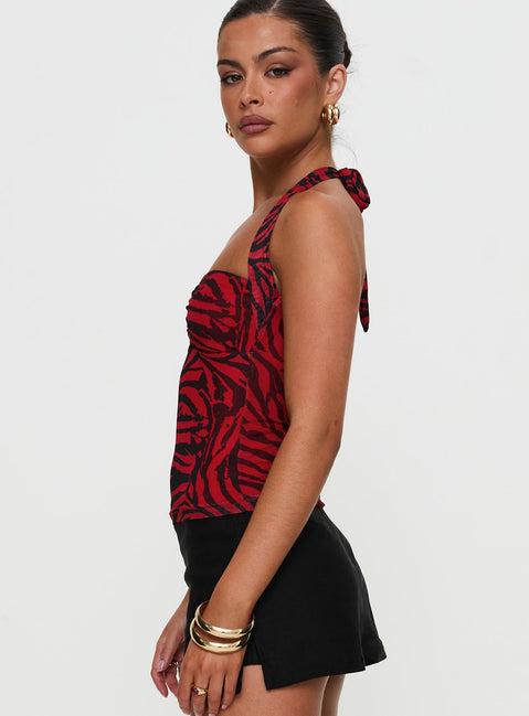 Cielo Mesh Halter Top Red Zebra Product Image