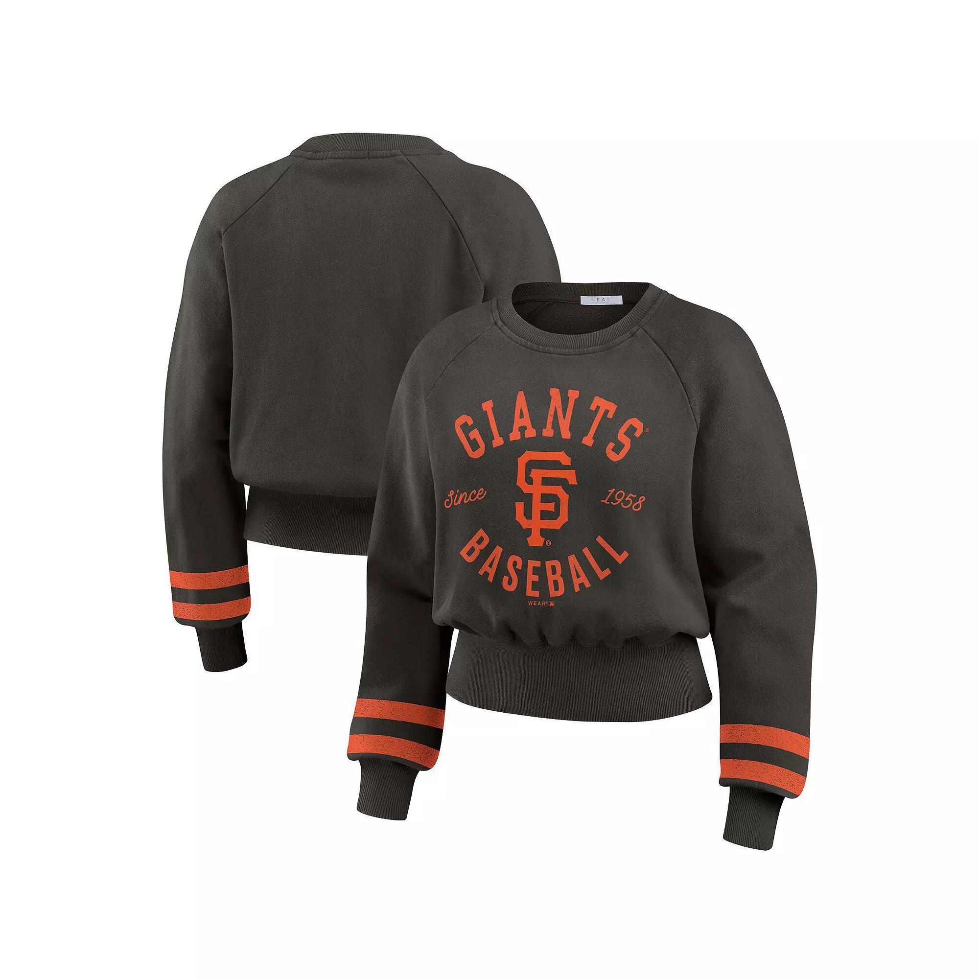 Women's WEAR by Erin Andrews Black San Francisco Giants Vintage Washed Cropped Pullover Sweatshirt,  Product Image