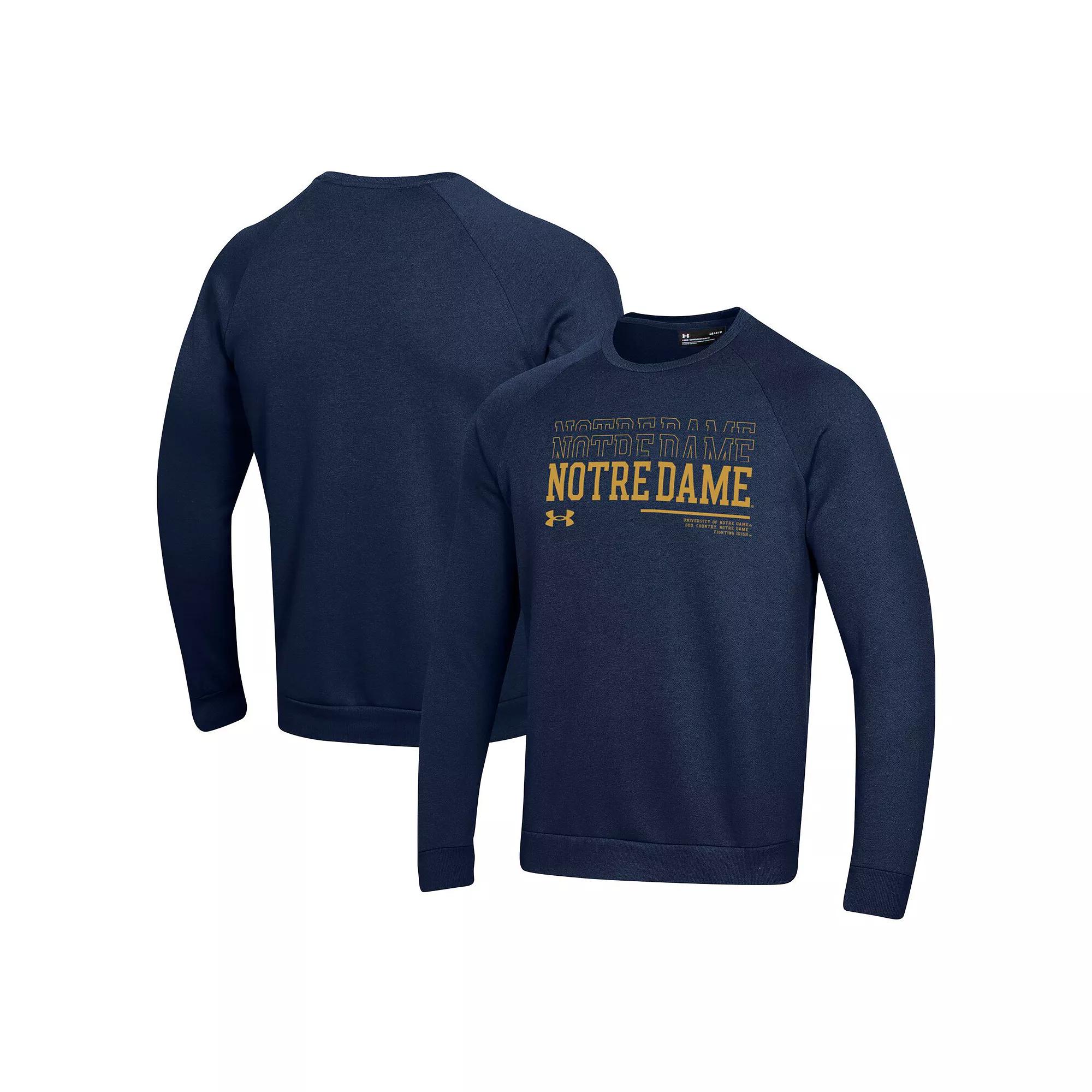 Men's Under Armour Navy Notre Dame Fighting Irish 2024/25 Sideline Wordmark Rival Raglan Pullover Sweatshirt,  Product Image