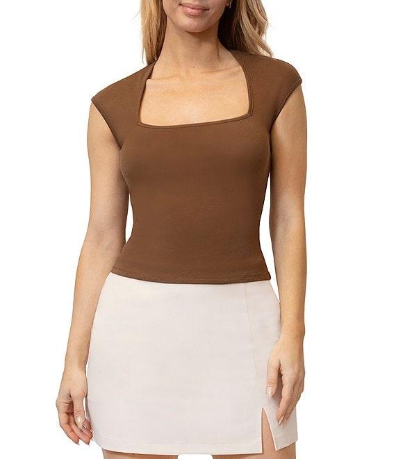 Stevie By Steve Madden Cap Sleeve Square Neck Cropped Top Product Image