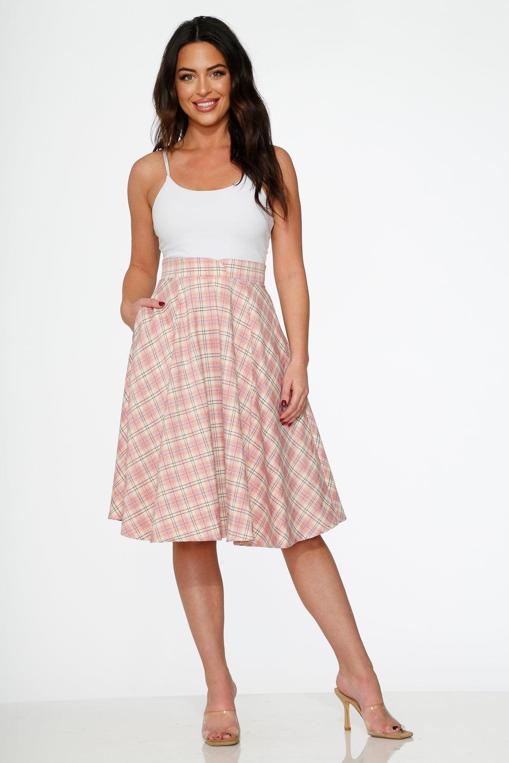 Pink Plaid Swing Skirt Product Image