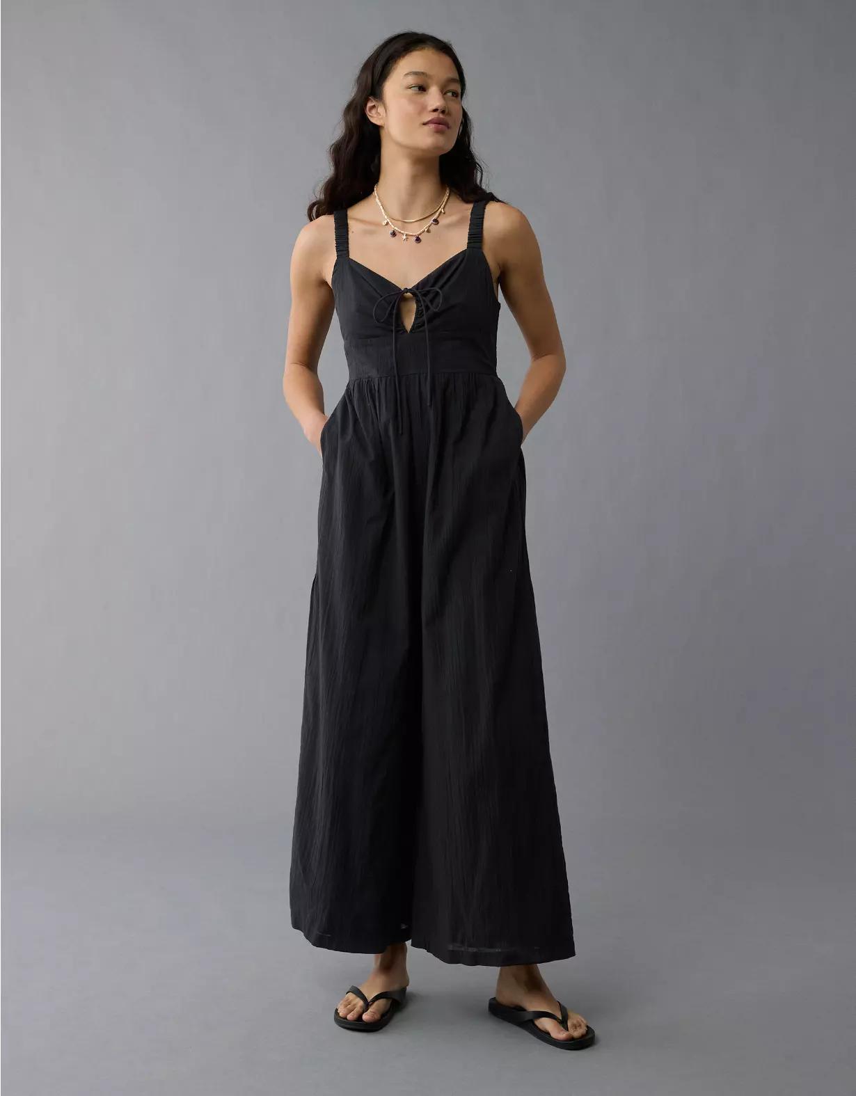 AE Tie Front V-Neck Jumpsuit Product Image