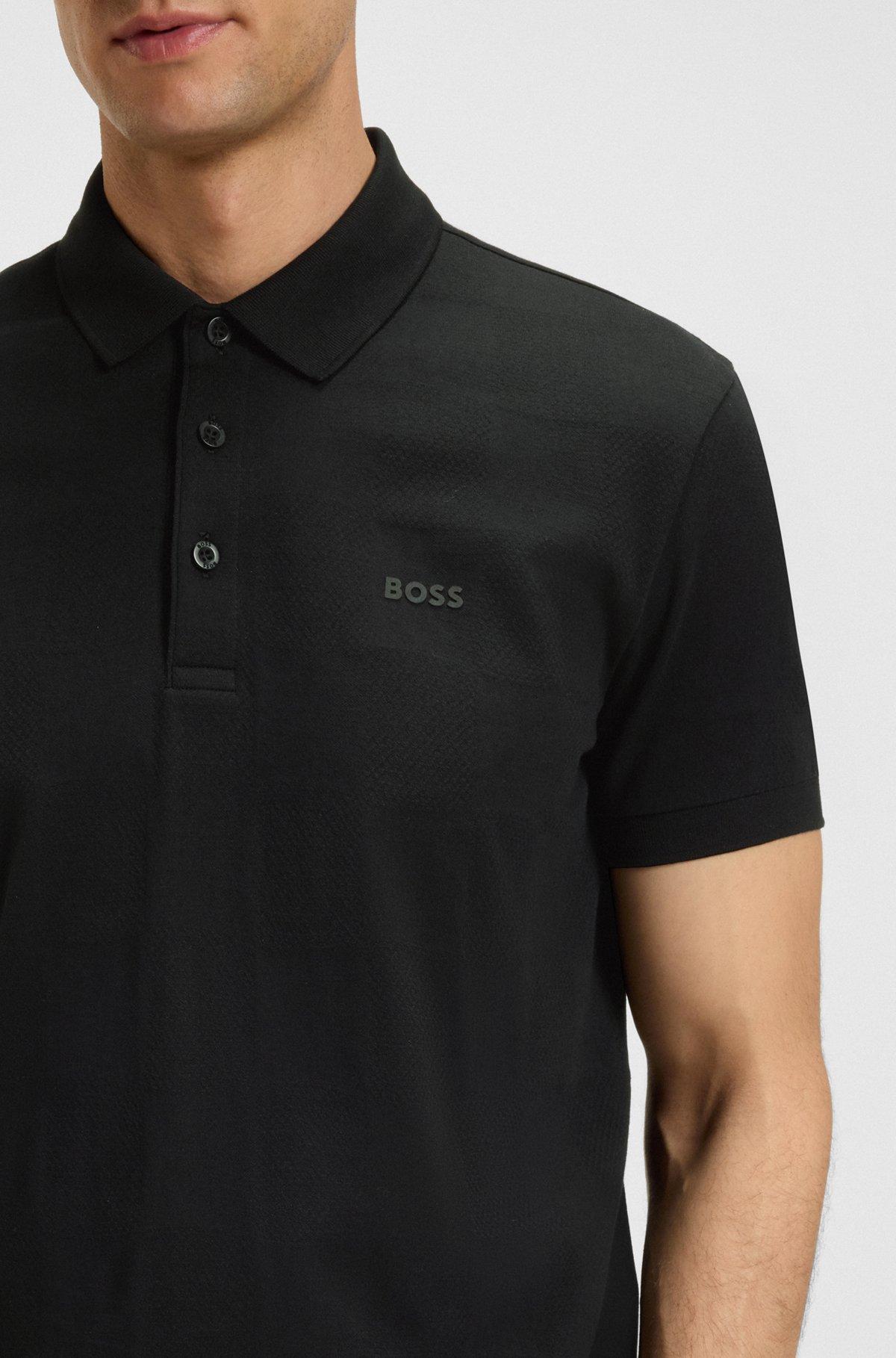 BOSS - Cotton polo shirt with jacquard body-mapping - Black Product Image