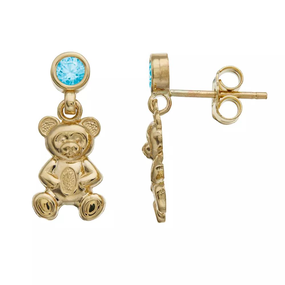 Kristen Kesho 10k Gold Lab-Created Gemstone Birthstone Bear Dangle Earrings, Women's Product Image