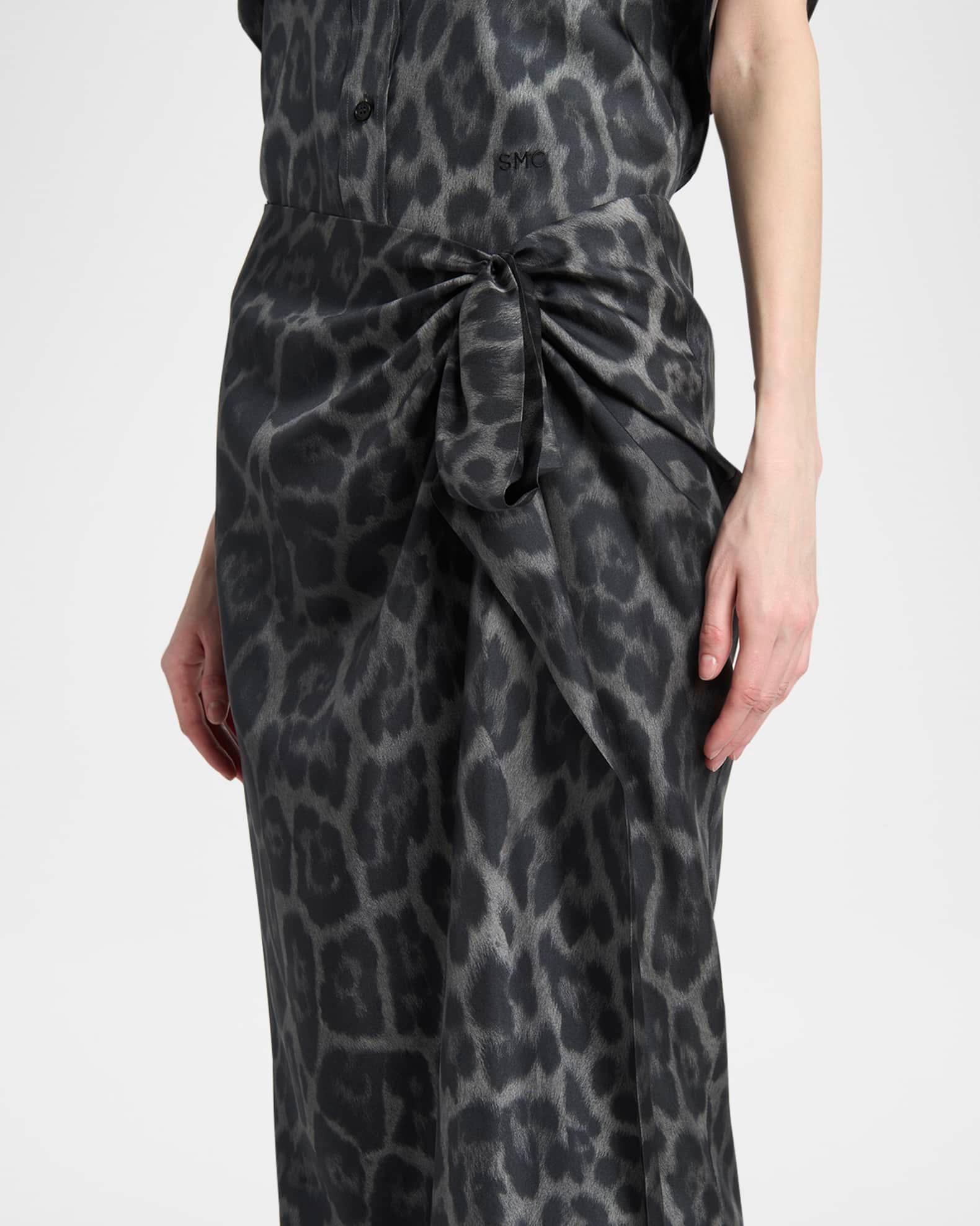 Leopard-Print Gathered Silk Midi Skirt Product Image