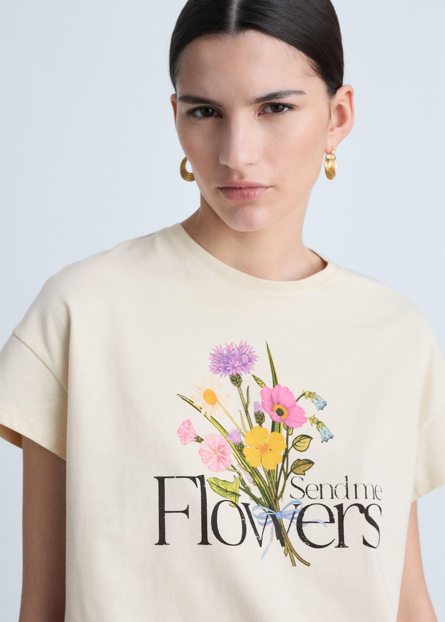 Cotton t-shirt with printed message - Women | MANGO USA Product Image