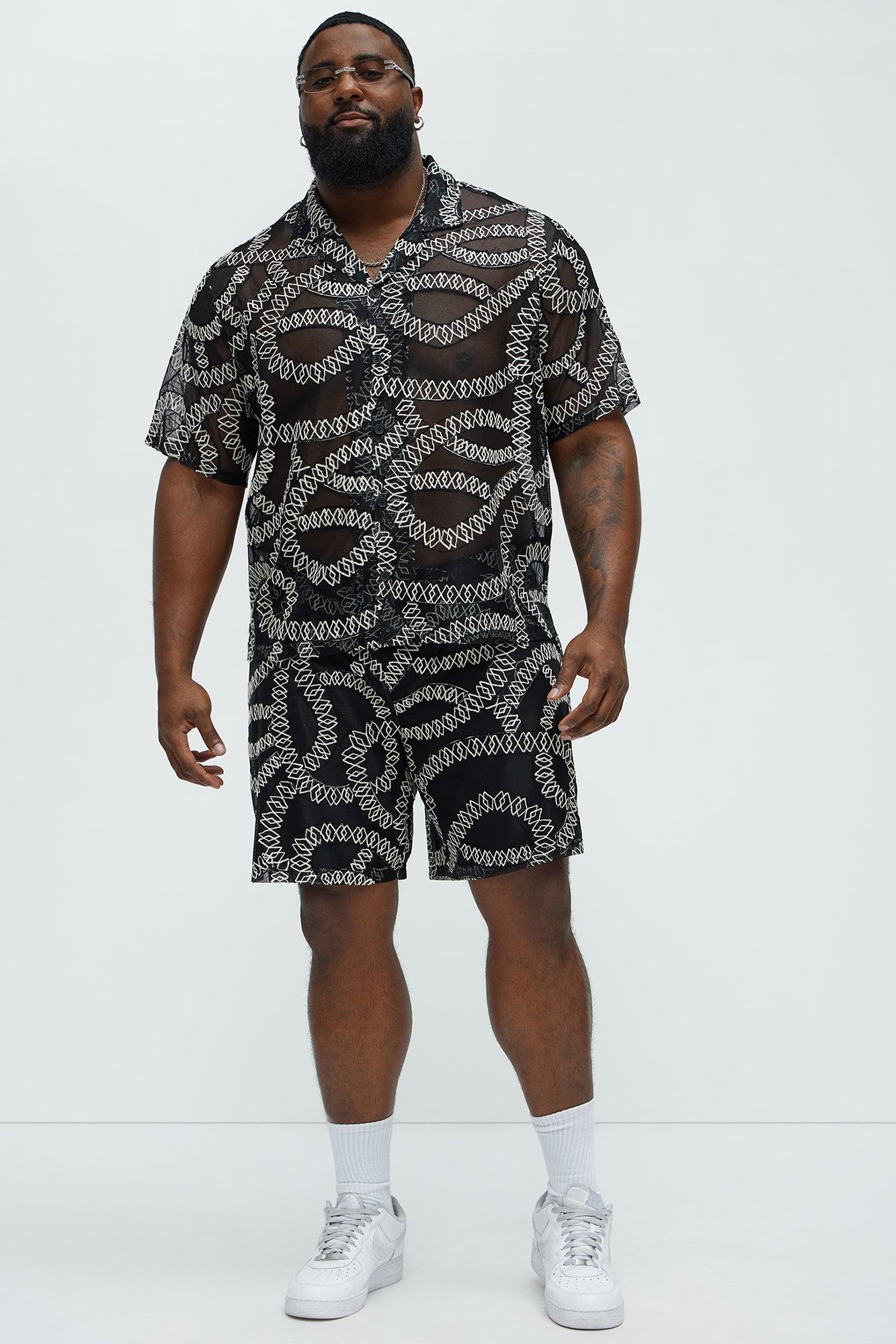 Embroidered Netting Relaxed Shorts - Black Product Image