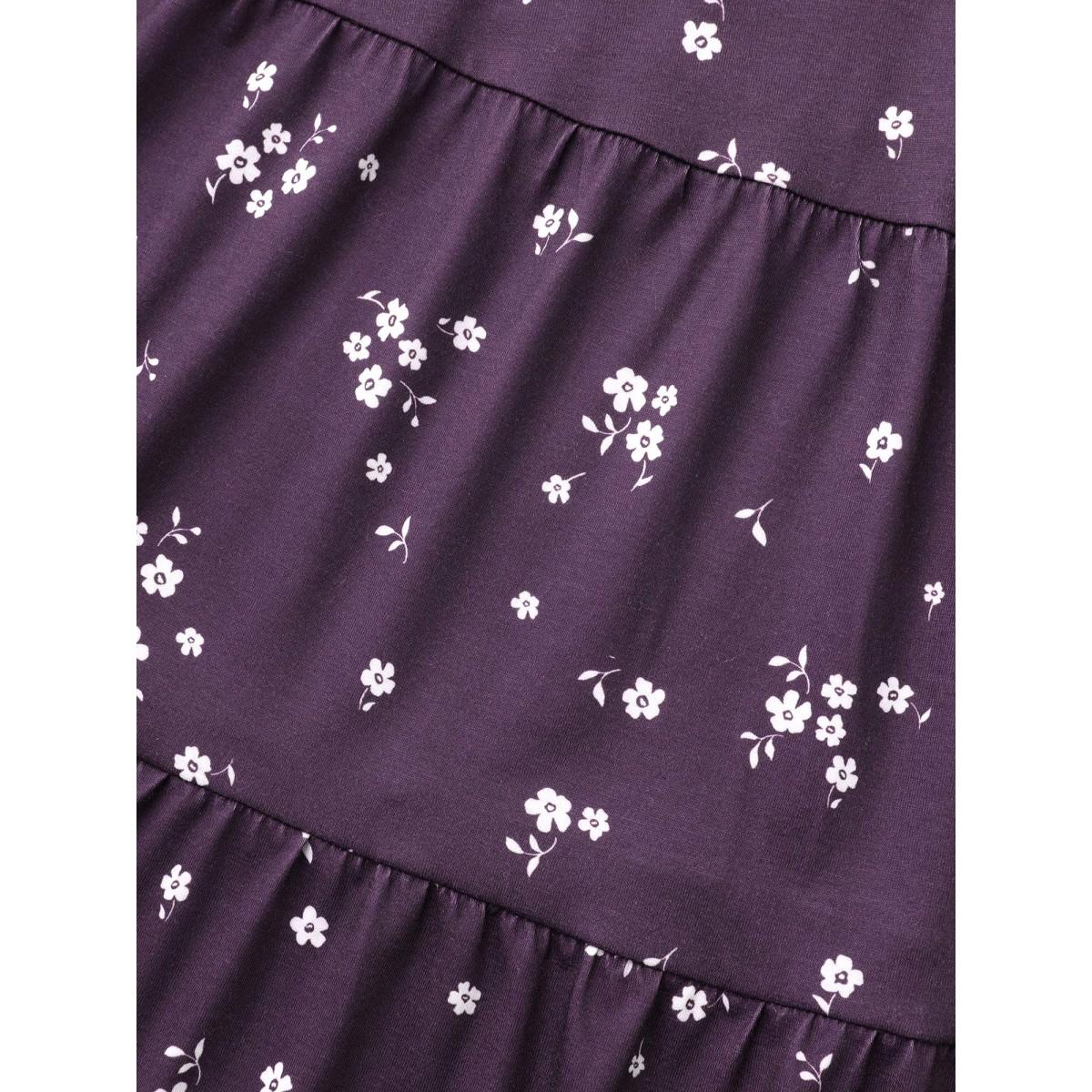 Plus Size Ditsy Floral Gathered Ruffle Hem T-shirt Eggplant Women Casual Gathered Natural Flowers Round Neck Loose Everyday T-shirts BloomChic 14-16/1X Product Image