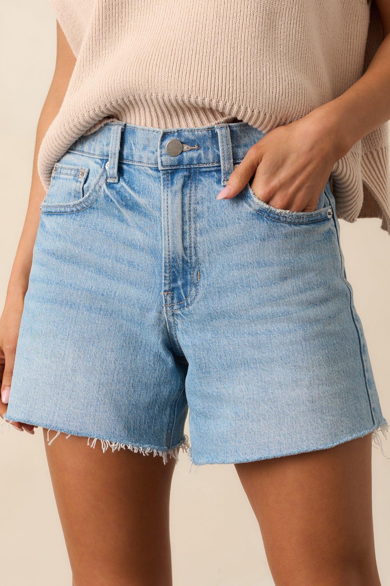 Days Like This Light Wash High Waisted Denim Shorts Product Image