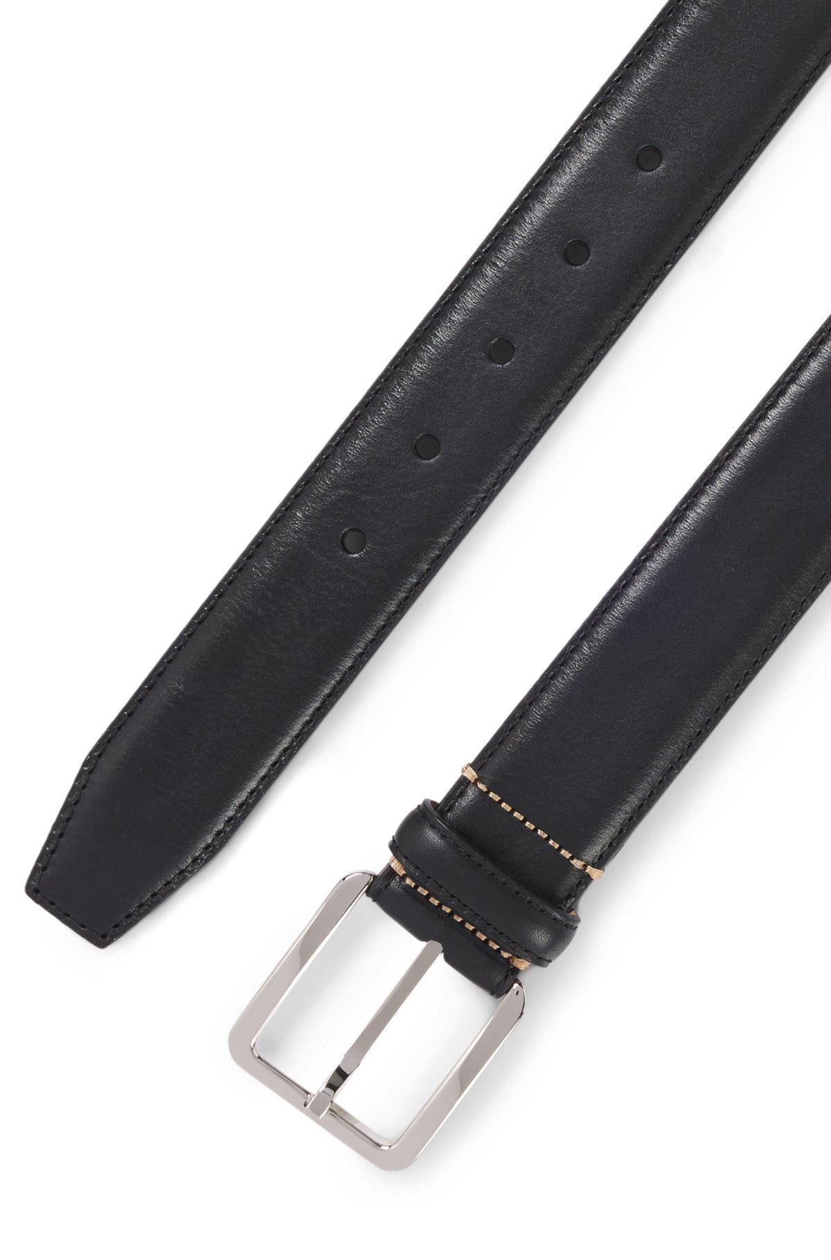 BOSS - Italian-leather belt with contrast stitching - Black Product Image