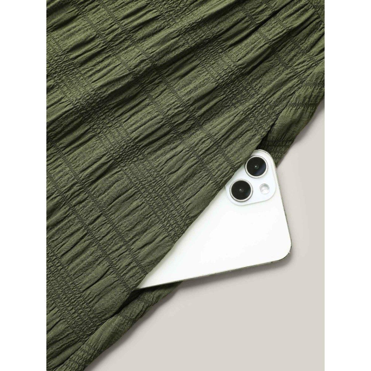 Plus Size Textured Front-Twist Square Neck Midi Dress ArmyGreen Women Elegant Twist V-neck Short sleeve Curvy BloomChic 14-16/1X Product Image