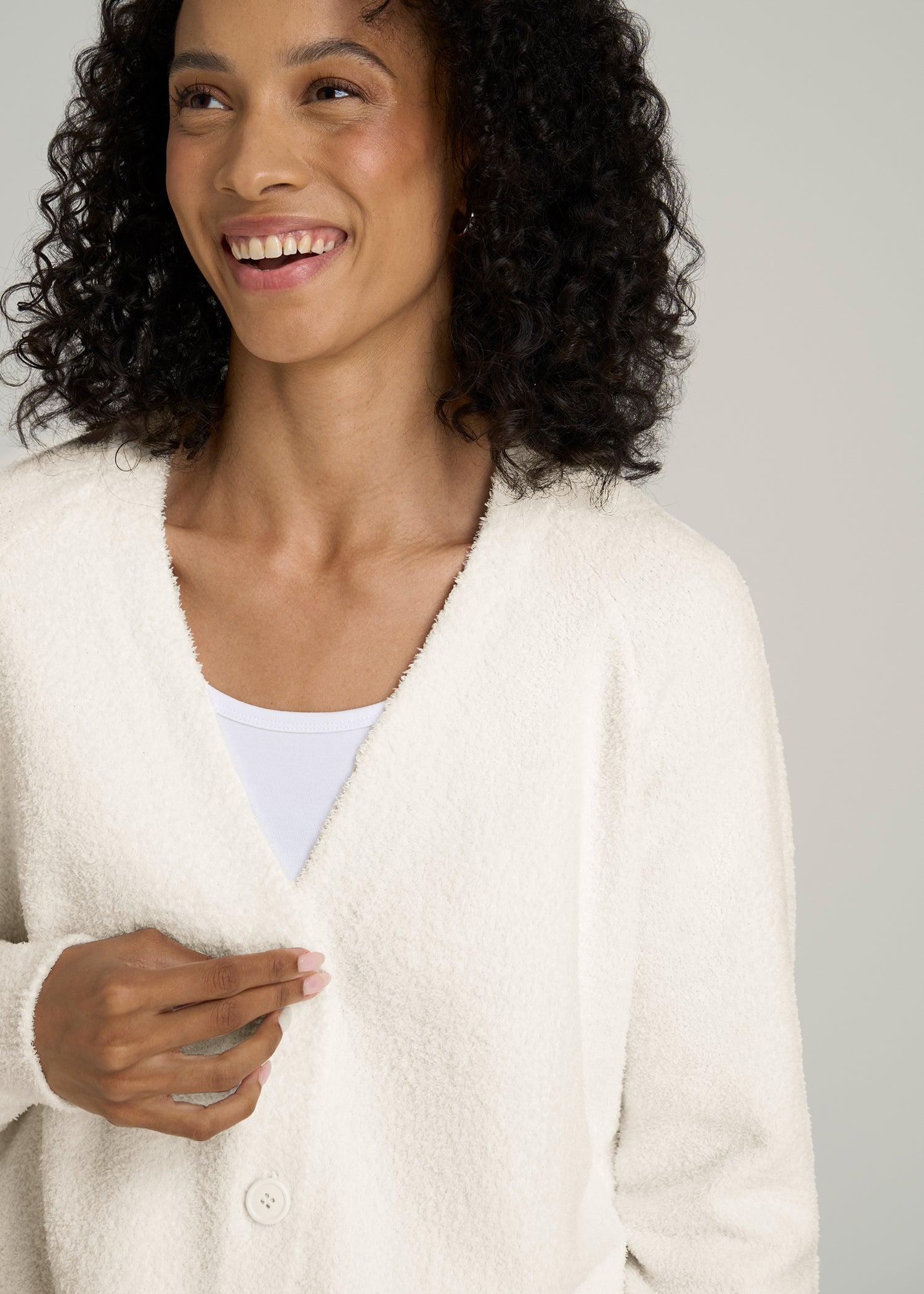 Chenille Cardigan for Tall Women in White Alyssum Female Product Image