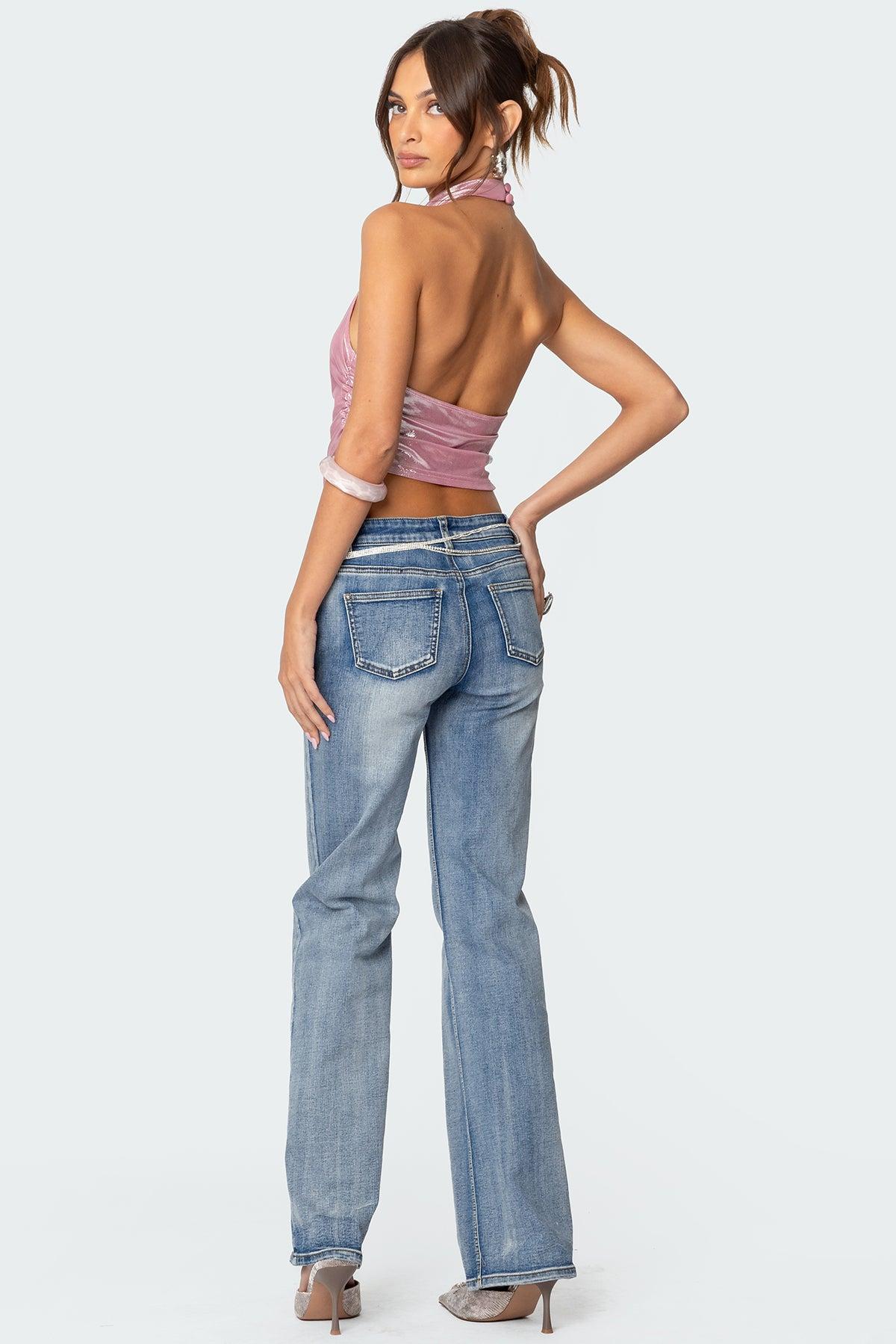 Shiny Backless Cowl Neck Top Product Image