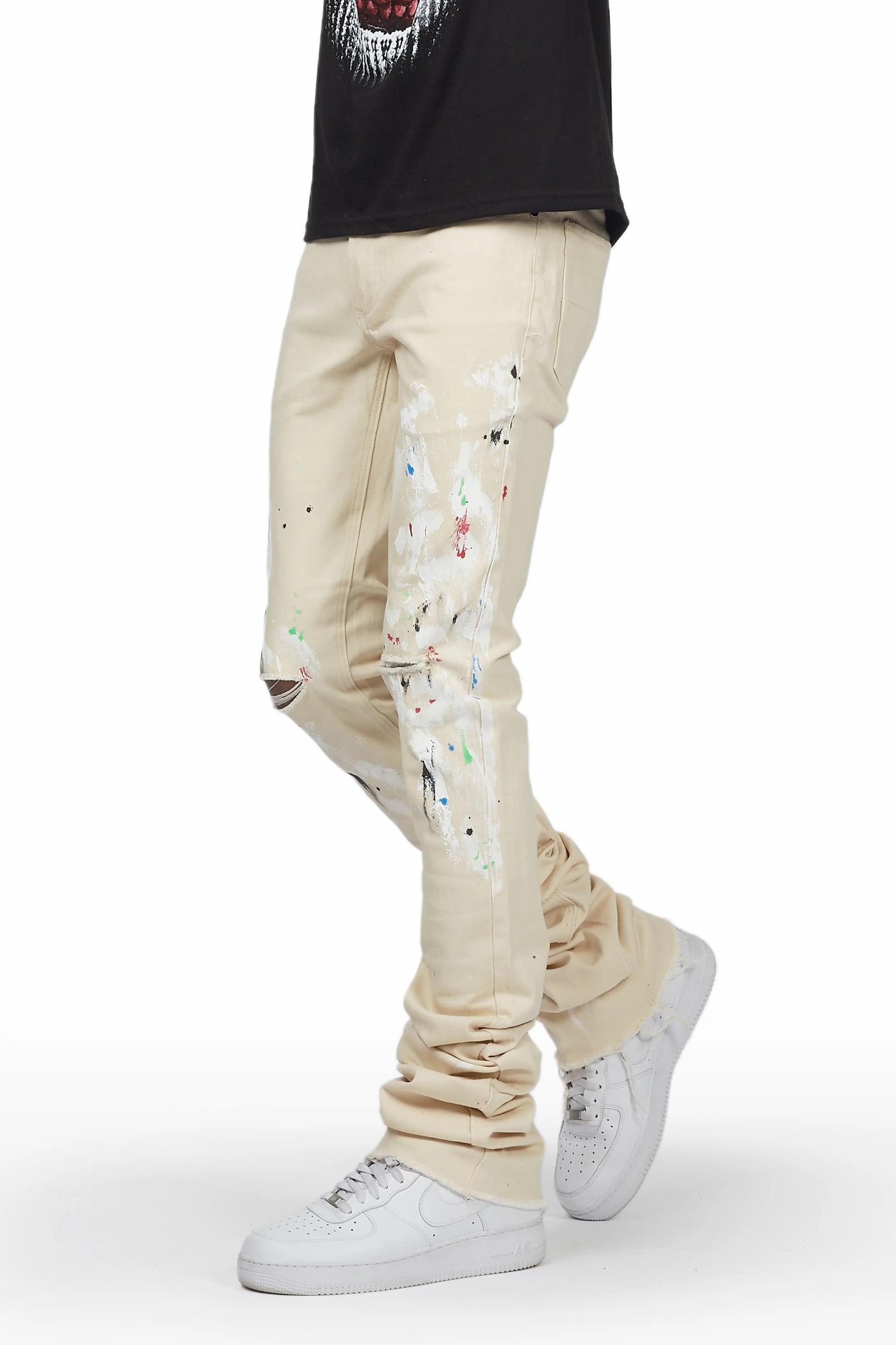 Mart Beige Painter Super Stacked Flare Jean Male Product Image