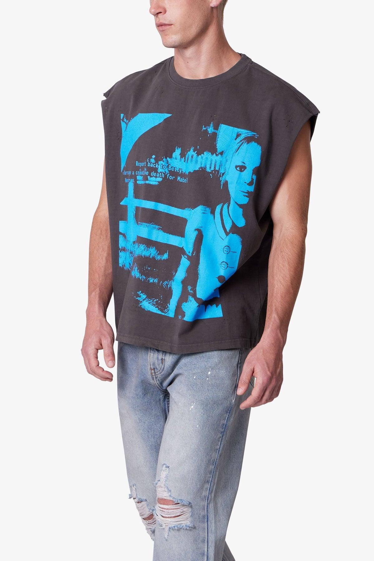 Distressed Sleeveless Tank - Washed Black Product Image