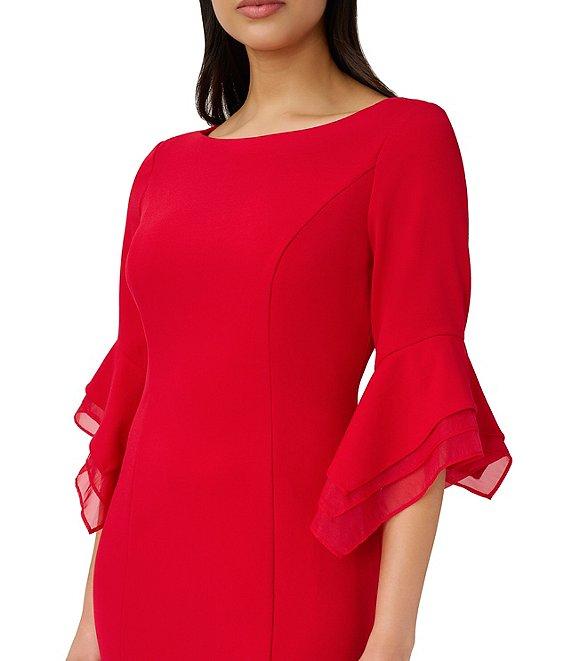 Adrianna Papell Stretch Crepe 3/4 Bell Sleeve Boat Neck Sheath Dress Product Image