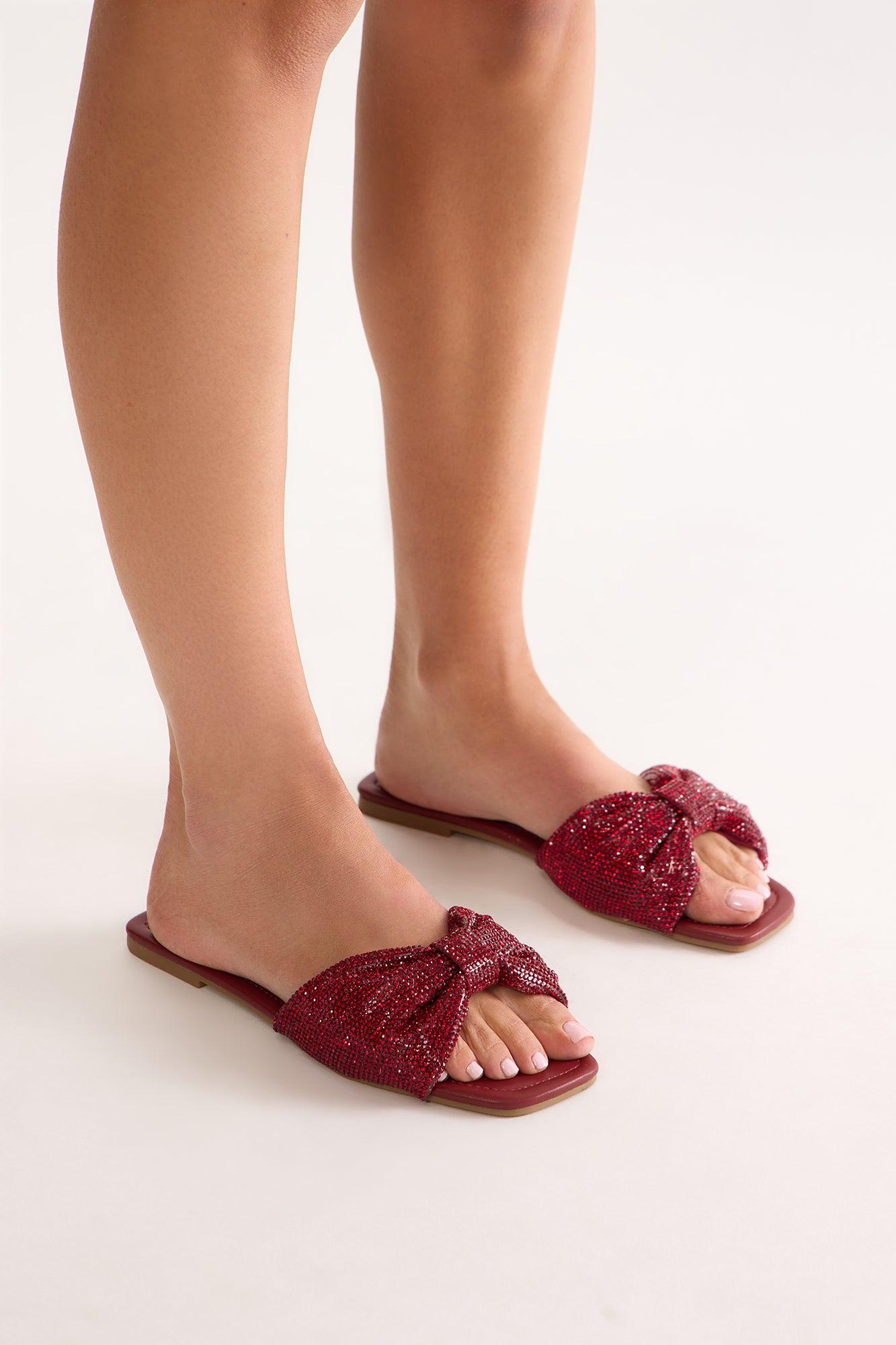 Idra Rhinestone Slip On Sandals - Wine Product Image