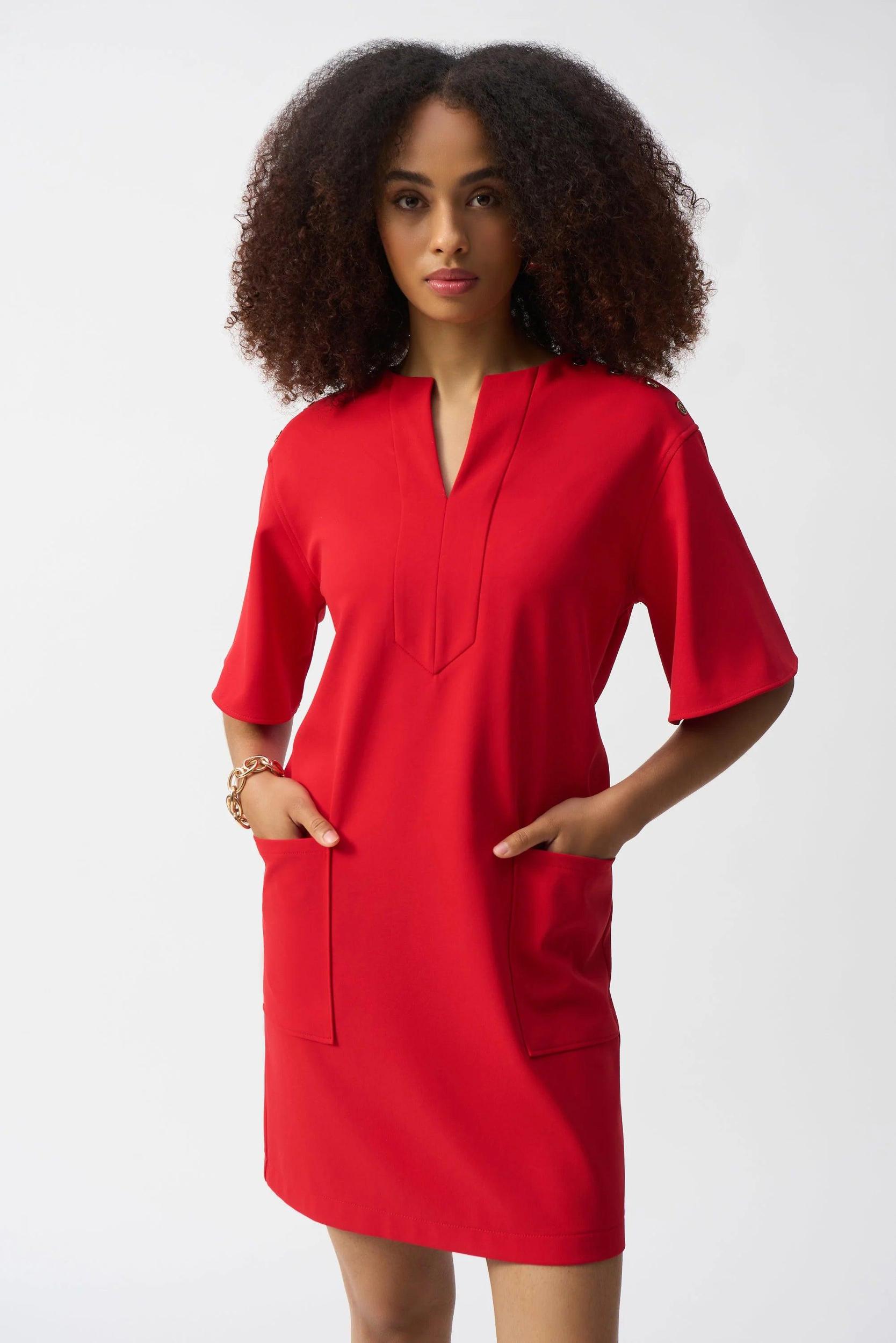 Woven Short Sleeve Straight Dress- Radiant Red Product Image