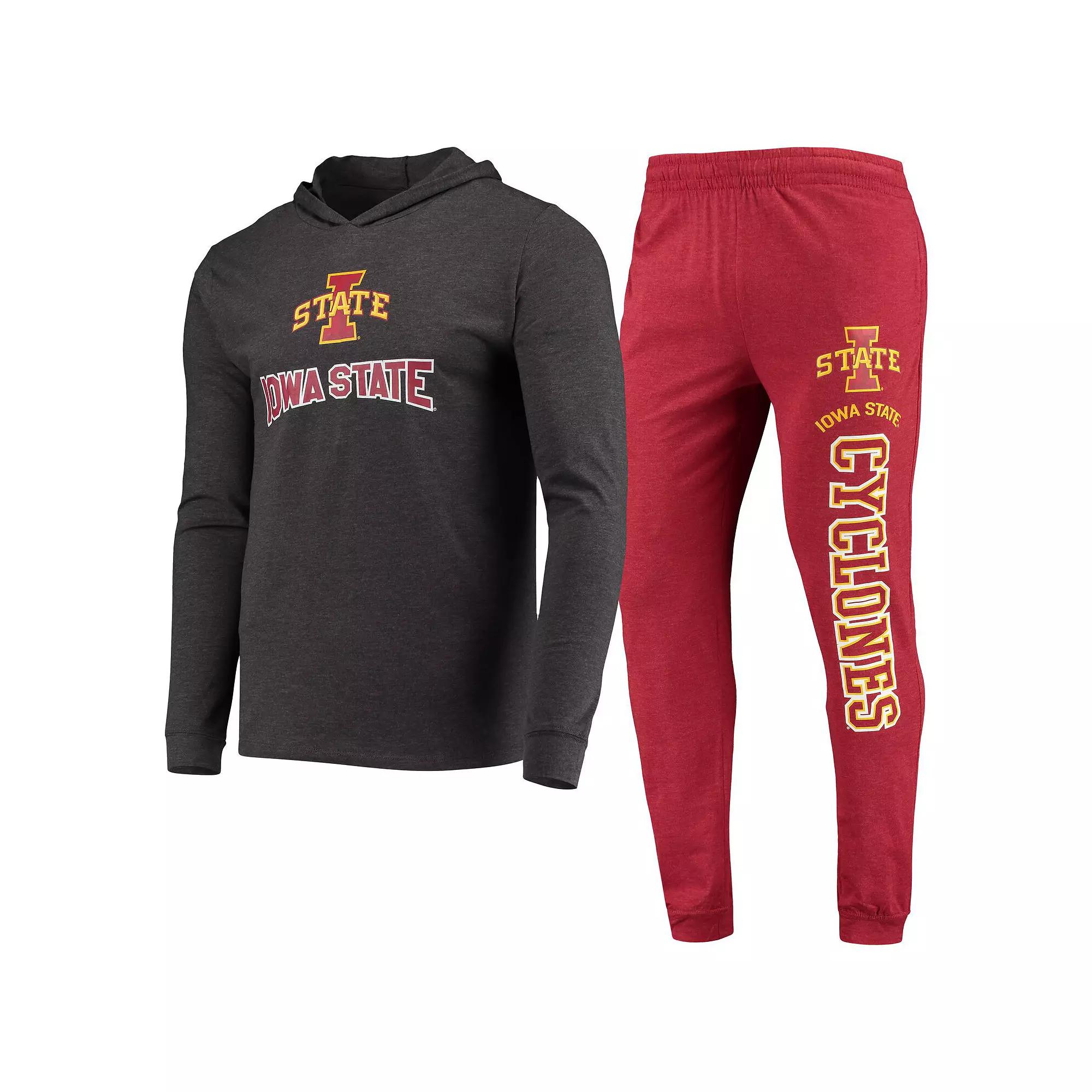 Men's Concepts Sport Cardinal/Charcoal Iowa State Cyclones Meter Long Sleeve Hoodie T-Shirt & Jogger Pants Sleep Set,  Product Image