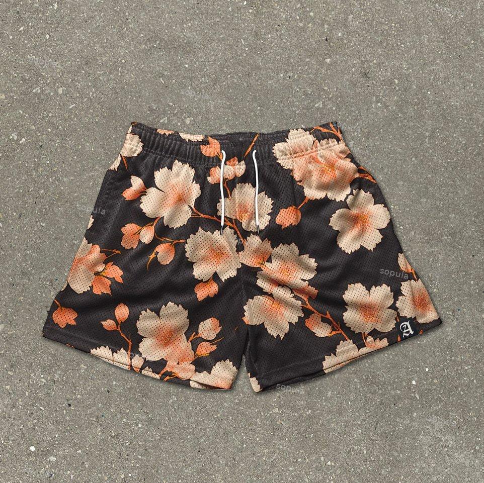 Sopula Ink Gradient Flowers Plants Print Mesh Shorts Product Image