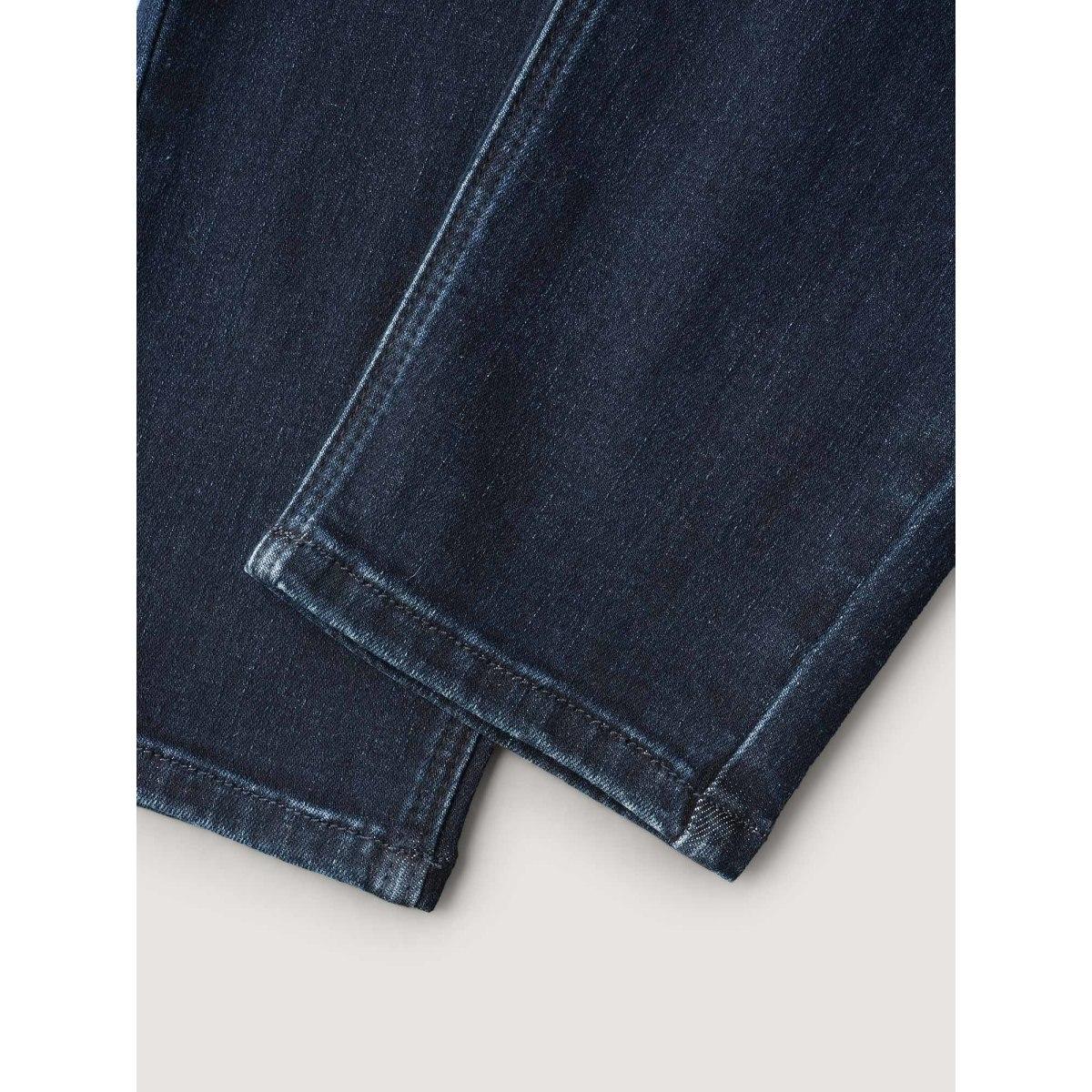 Plus Size Stretchy Whiskered Waist Skinny Knit Jeans Women Darkindigo Leisure Medium stretch Slanted pocket Jeans BloomChic 24/3X Product Image