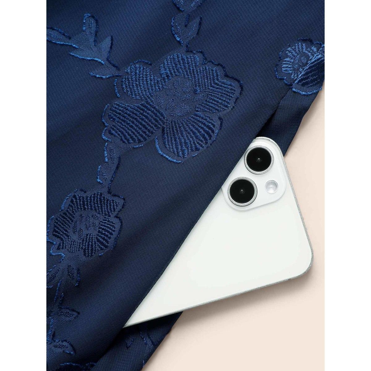 Plus Size Heart Neck Floral Mesh Textured Dress DarkBlue Women Elegant Texture Heart neckline Short sleeve Curvy BloomChic 22-24/3X Product Image