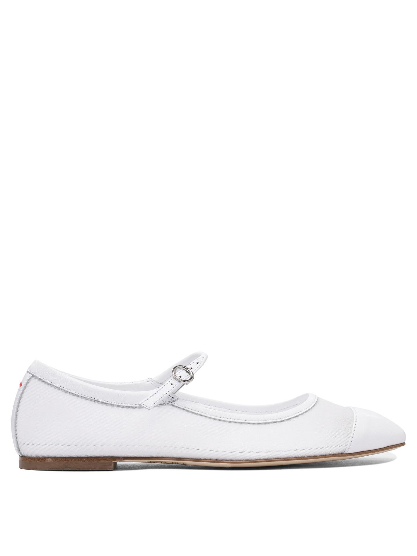 AEYDE Round Toe Ballerina Shoes With Contrast Piping In White Product Image