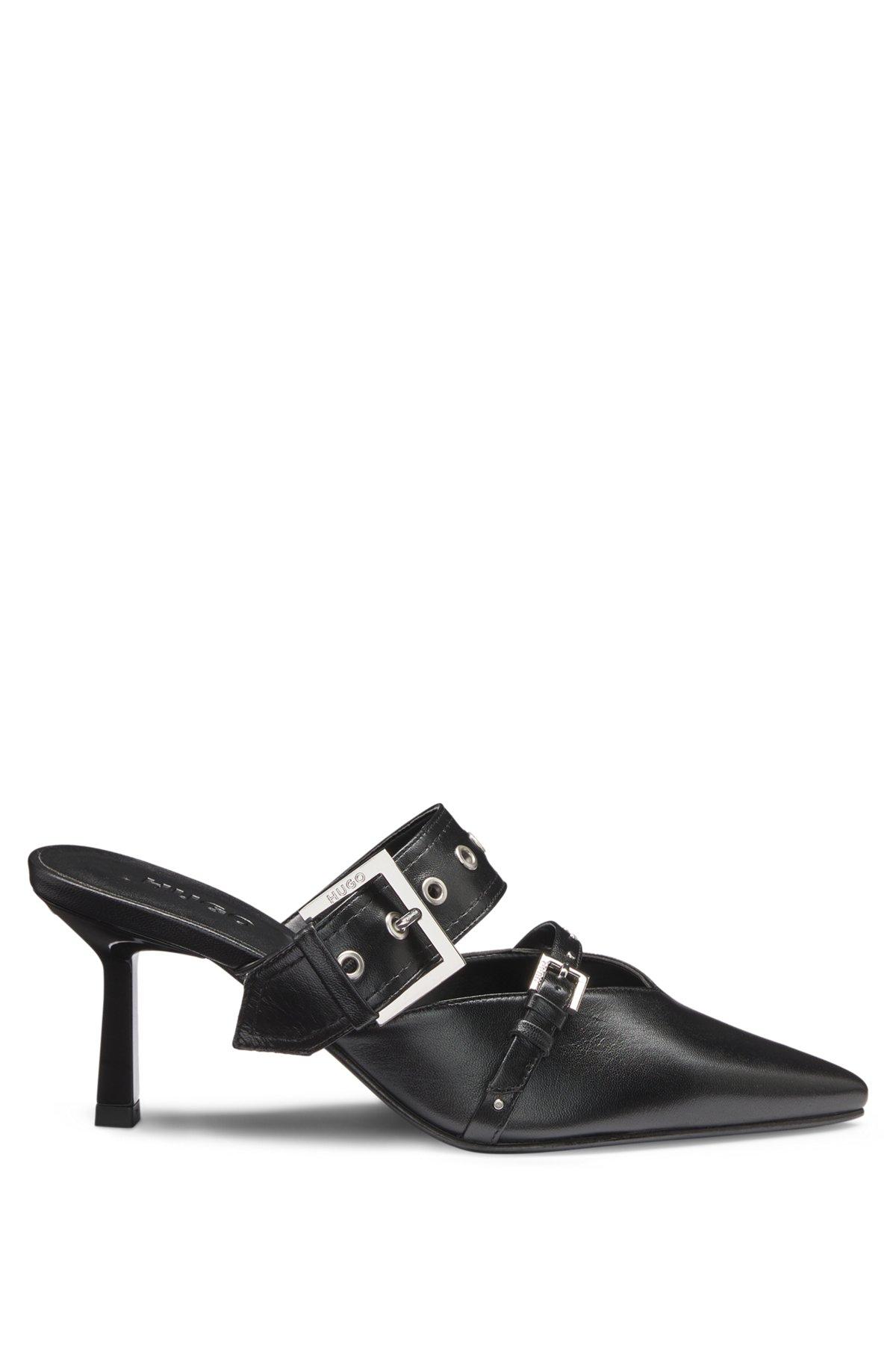 HUGO - Nappa-leather mules with twin buckled straps  - Black Product Image