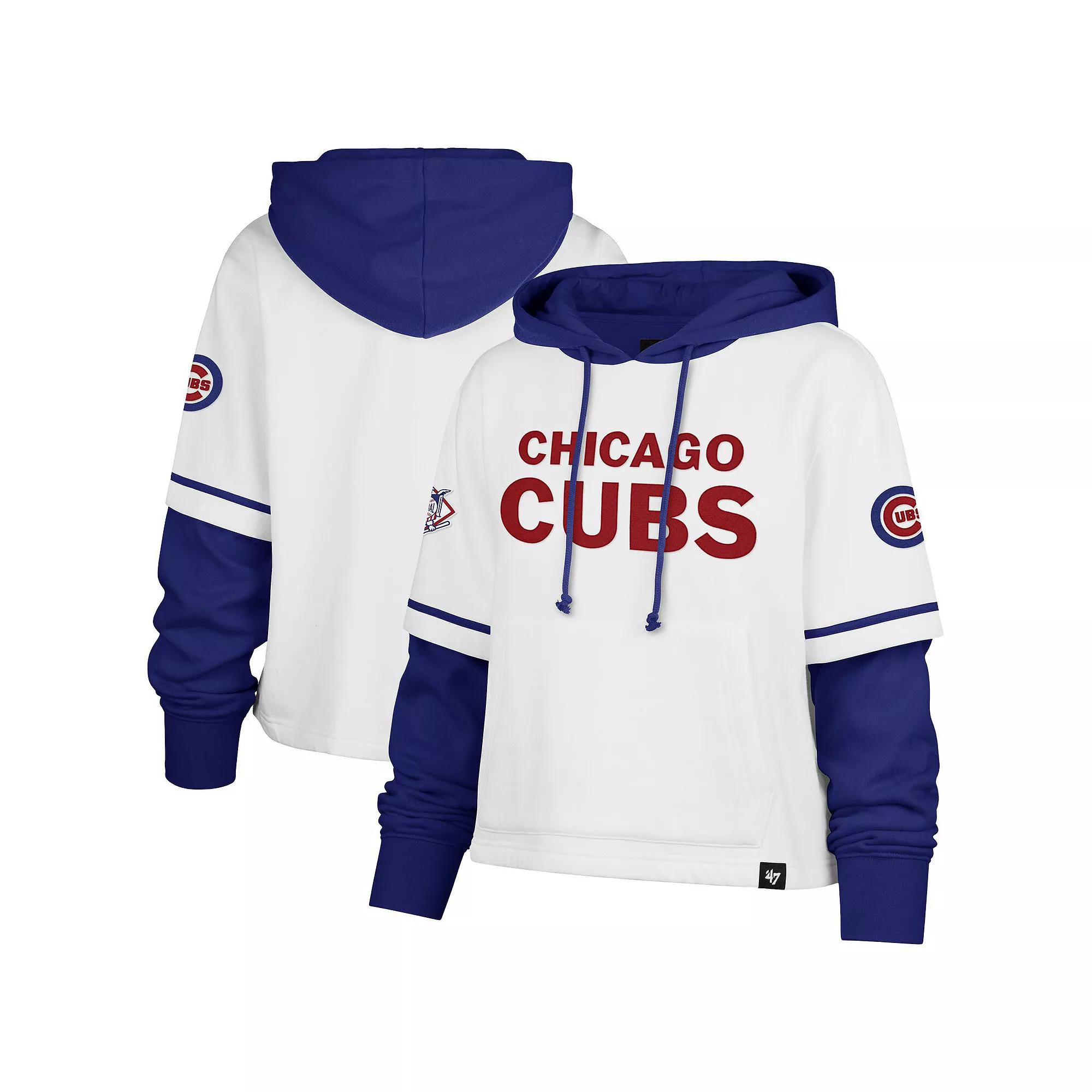 Women's '47 White Chicago Cubs Trifecta Shortstop Cropped Pullover Hoodie,  Product Image