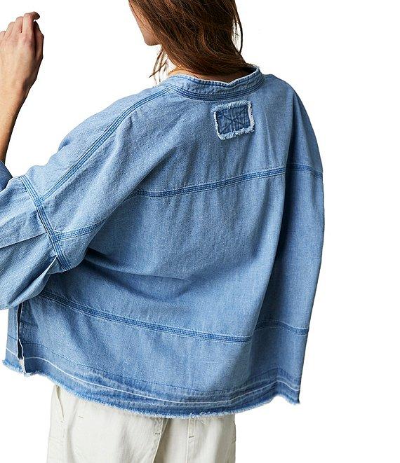 Free People Jude Denim V-Neck Long Puff Sleeve Pullover Product Image