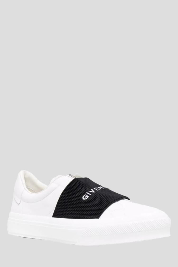 GIVENCHY Logo-embroidered Slip-on Leather Sneakers In White Black Product Image