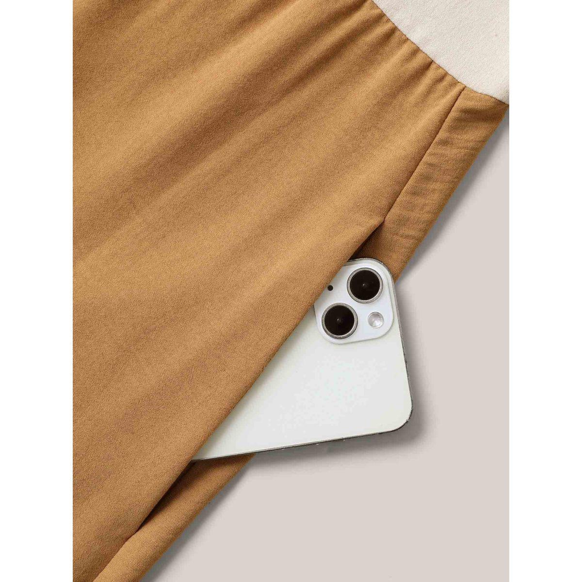 Plus Size Color Block Ruffled Sleeve Tiered Midi Dress LightBrown Women Casual Contrast Round Neck Cap Sleeve Curvy BloomChic 18-20/2X Product Image