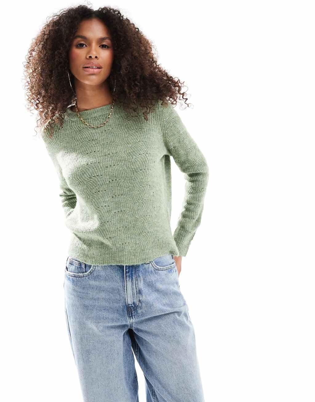 ONLY pointelle detail sweater in green  Product Image
