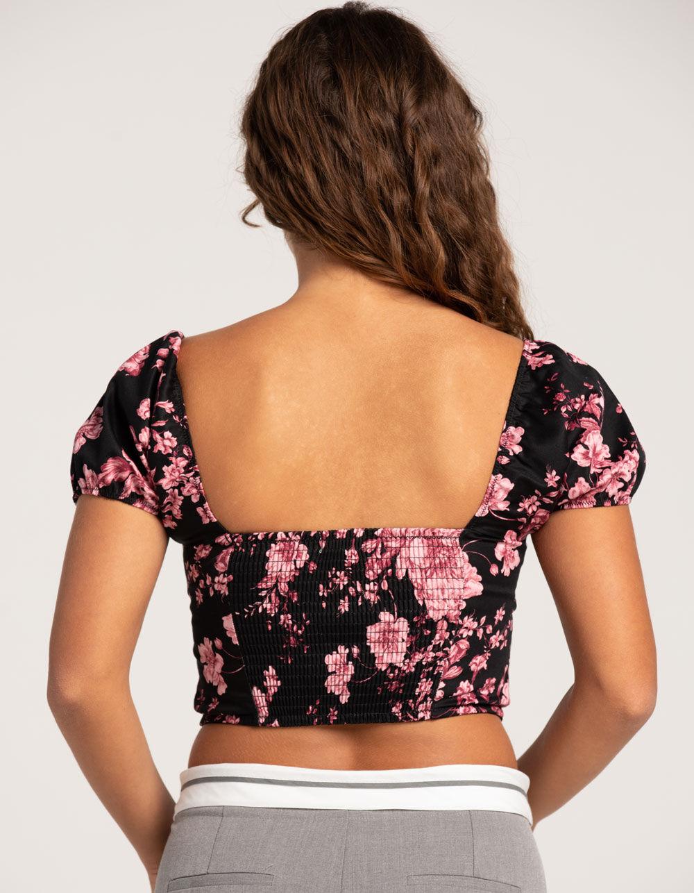 WEST OF MELROSE Floral Hook N Eye Womens Corset Top - BLACK COMBO Product Image