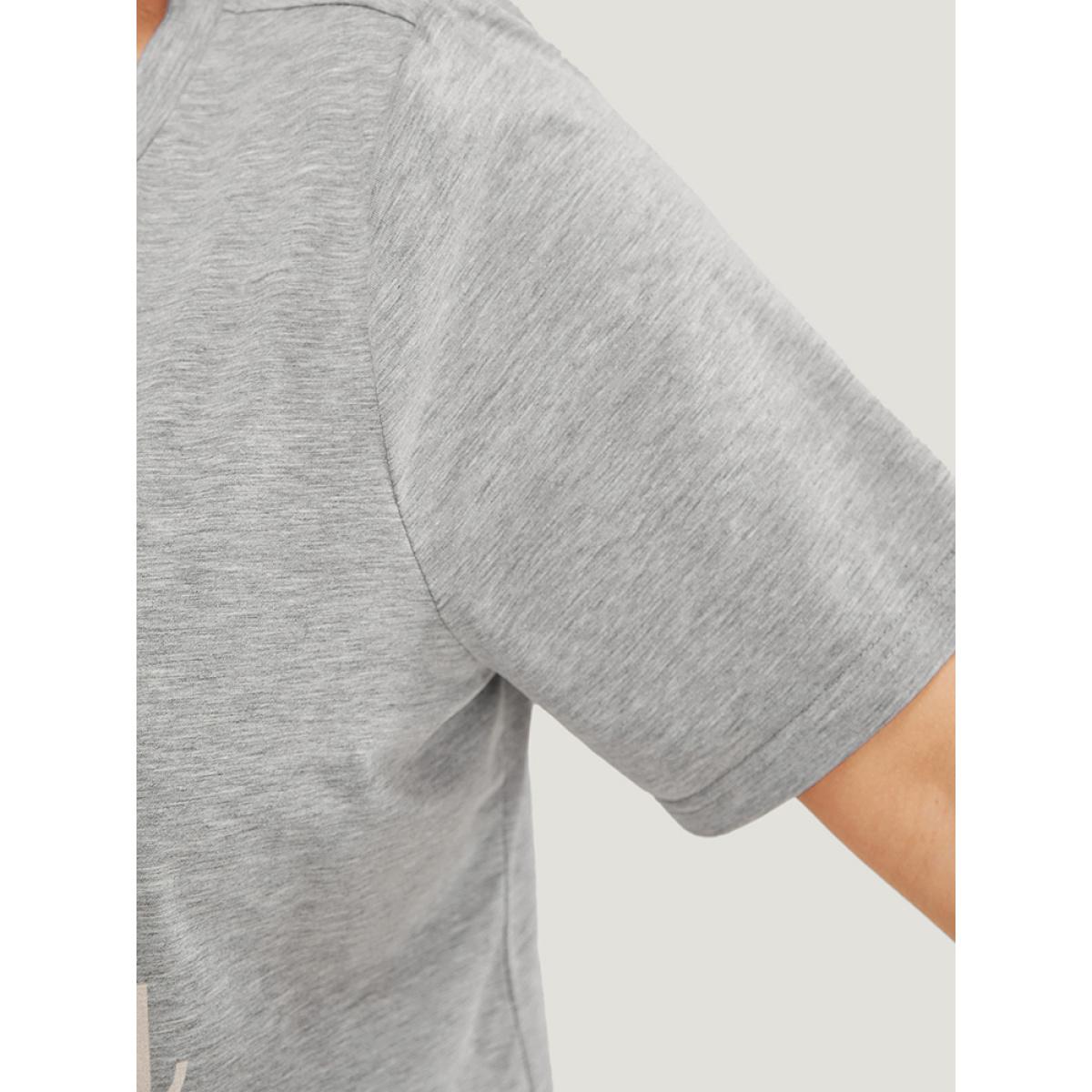 Plus Size Positive Slogans Print Round Neck T-shirt Gray Women Casual Positive slogan Dailywear T-shirts BloomChic 26/4X Product Image