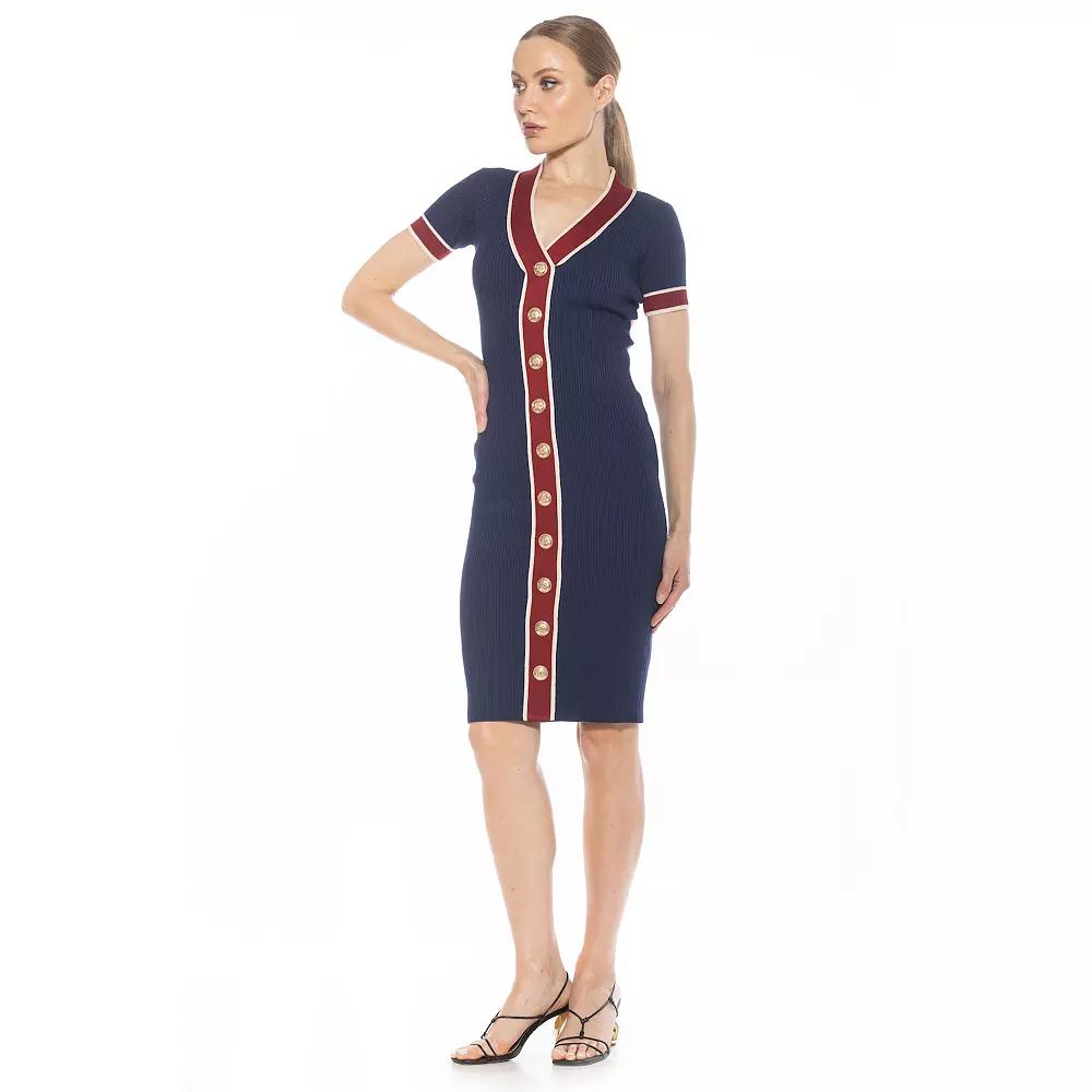 Women's ALEXIA ADMOR Otto V-Neck Ribbed Knit Button-Down Dress,  Product Image