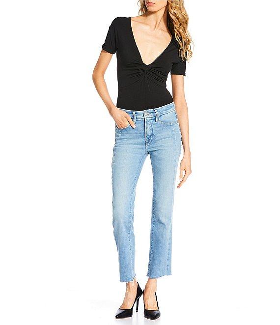 Good American Jersey Knit Twst Front V-Neck Short Sleeve Bodysuit Product Image