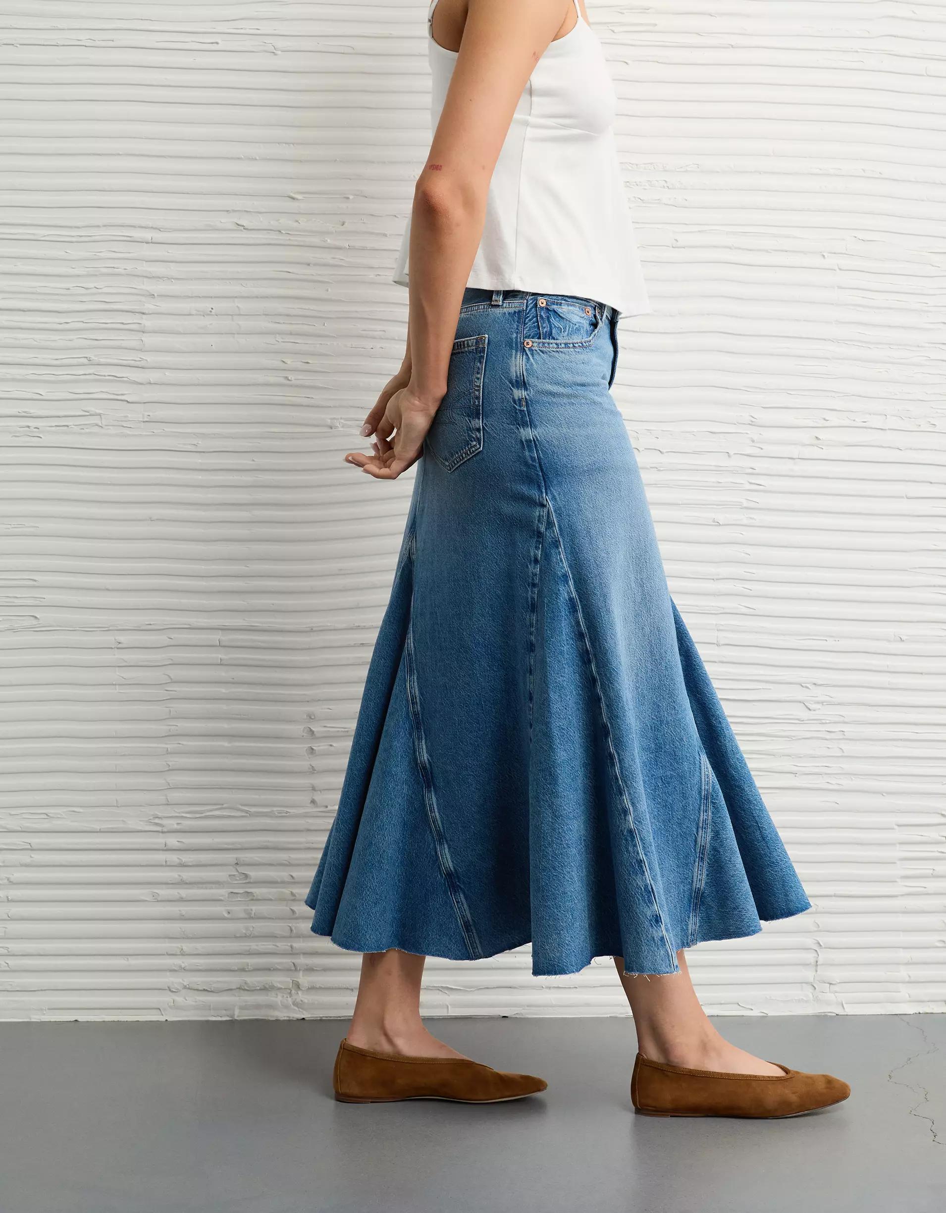 AE Low-Rise Pieced Denim Maxi Skirt Product Image